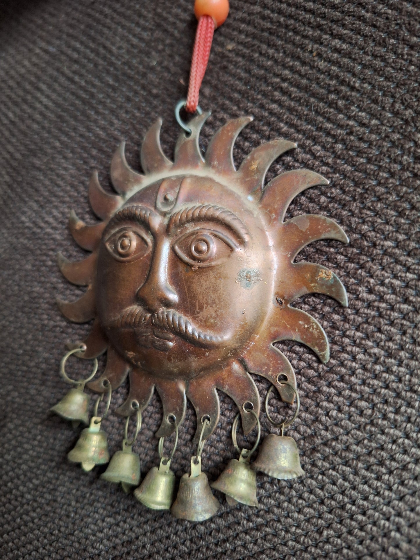 Vintage Nepalese red copper Surya pendant