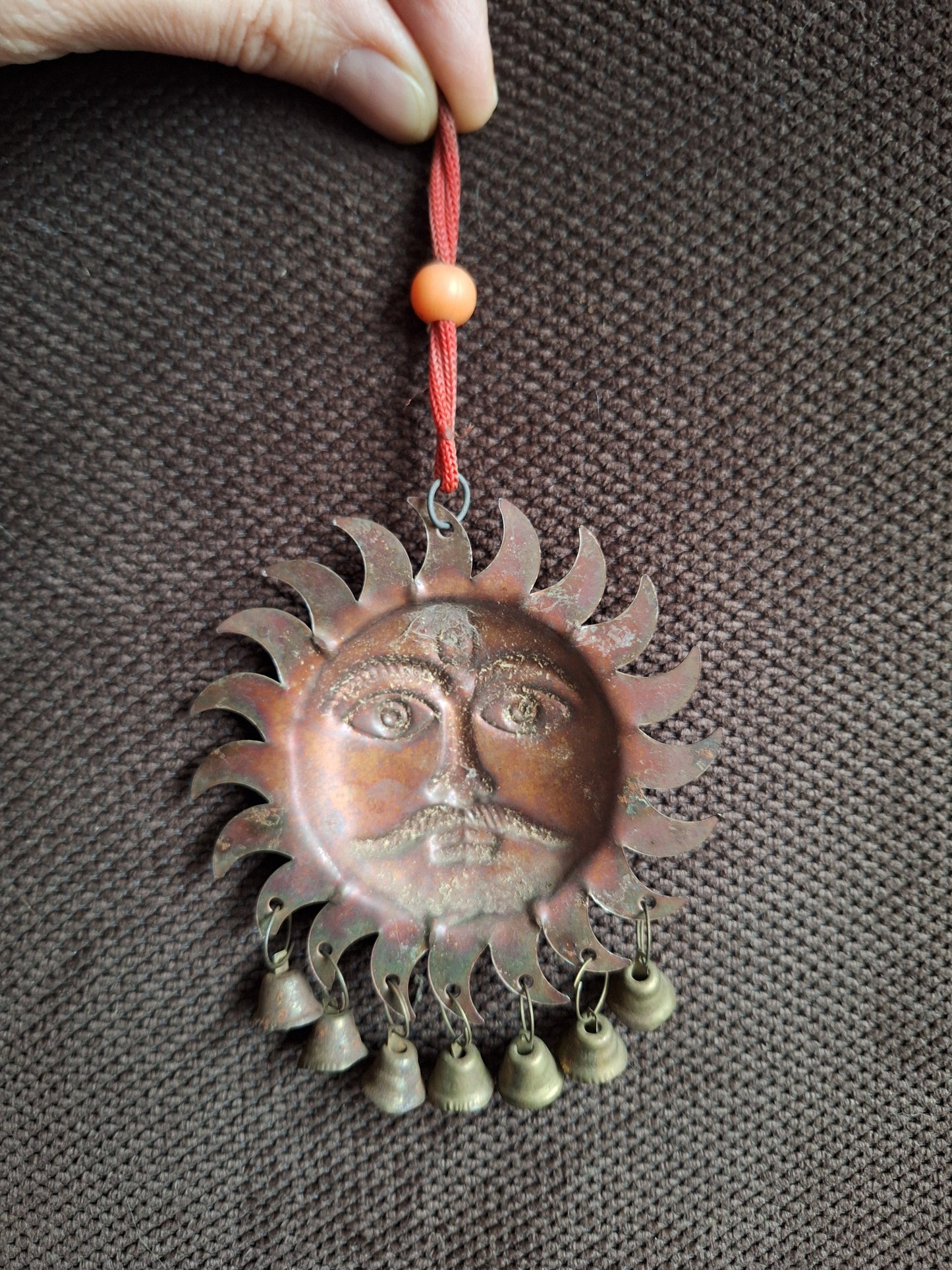 Vintage Nepalese red copper Surya pendant