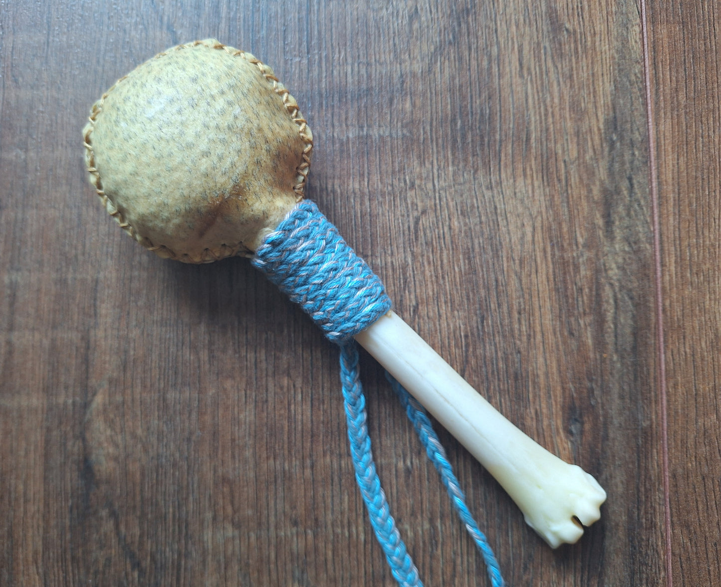 Wild boar hide and red deer leg bone rattle