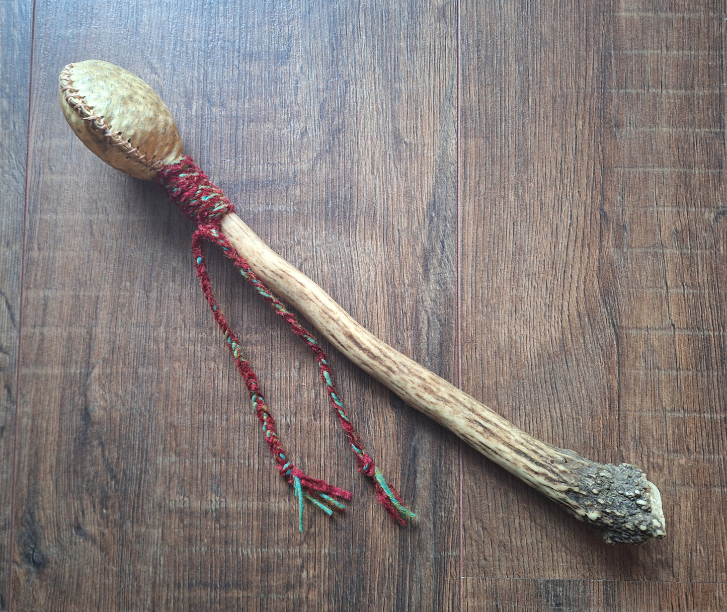 Wild boar hide and red deer antler rattle