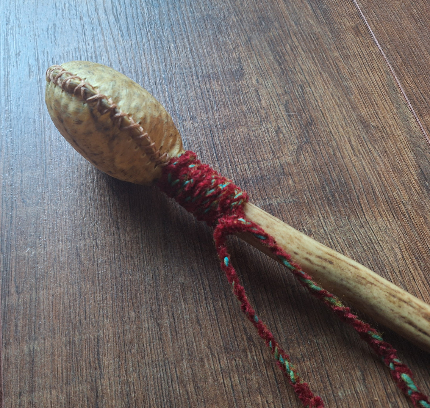 Wild boar hide and red deer antler rattle