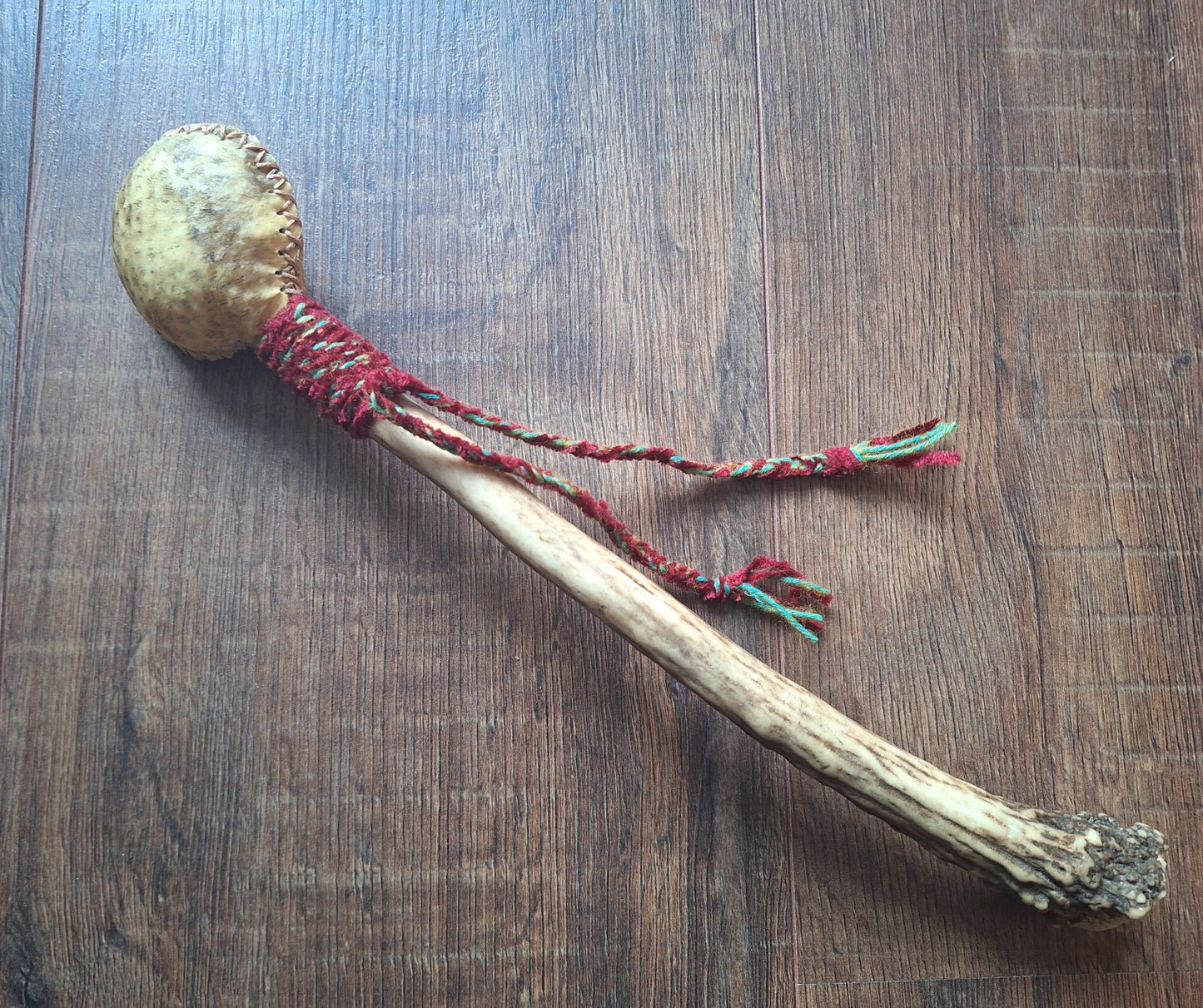 Wild boar hide and red deer antler rattle