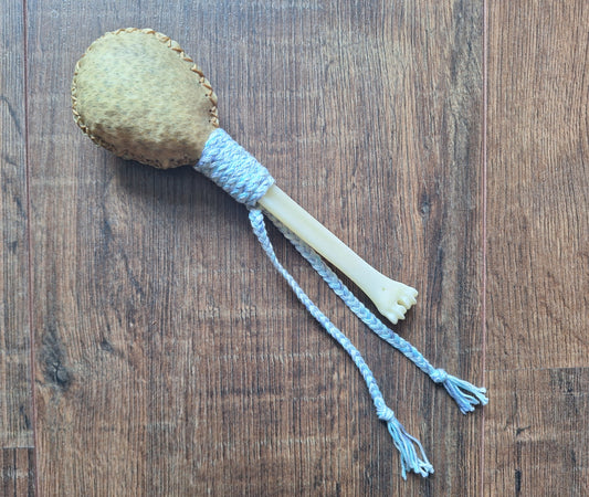 Wild boar hide and roe deer leg bone rattle