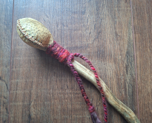 Wild boar hide and red deer antler rattle