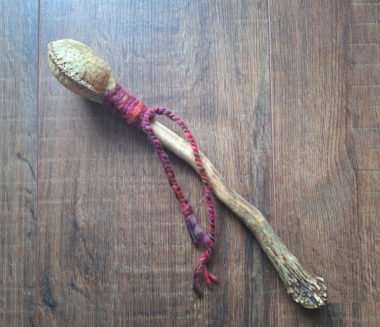 Wild boar hide and red deer antler rattle