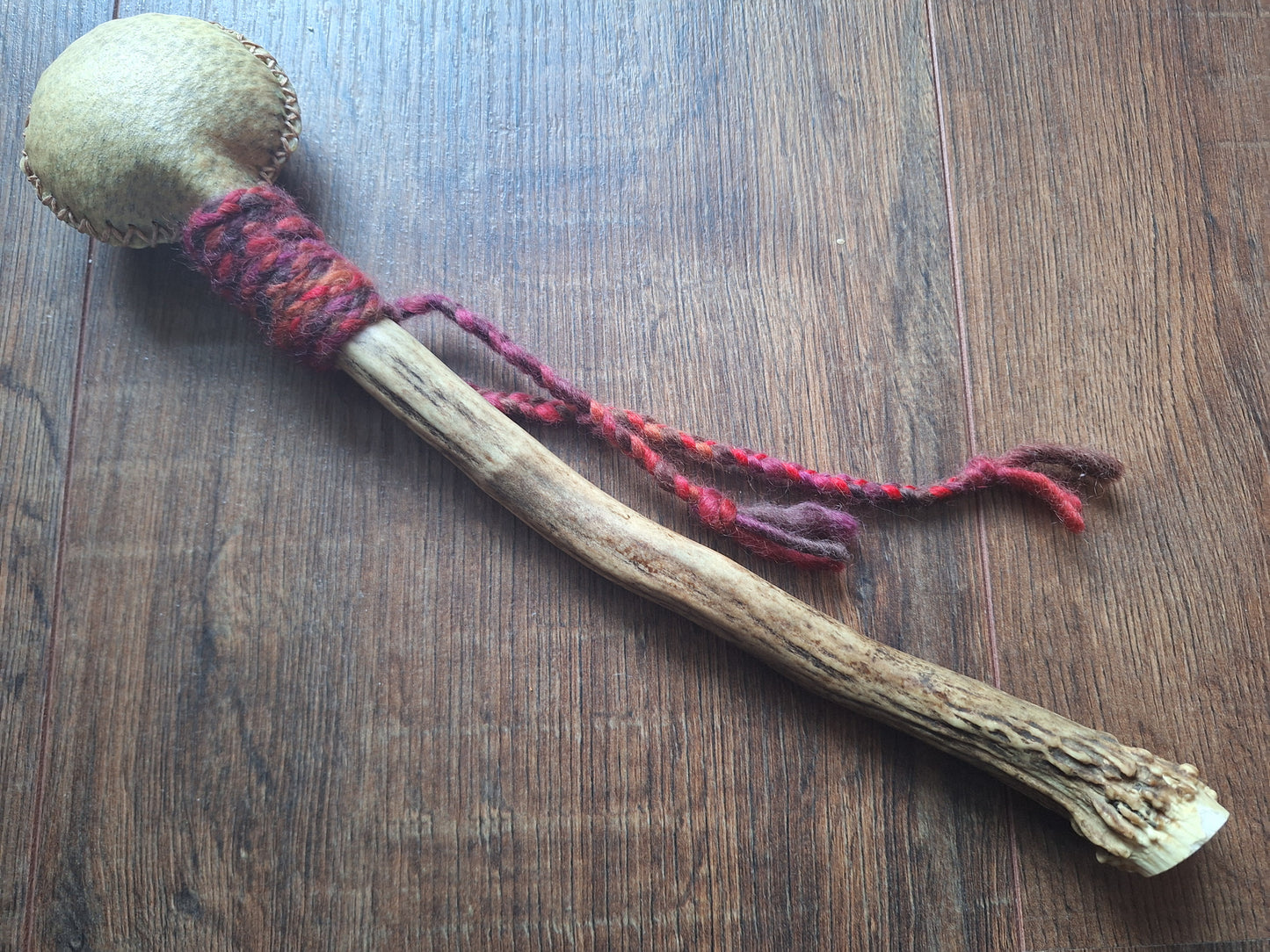 Wild boar hide and red deer antler rattle