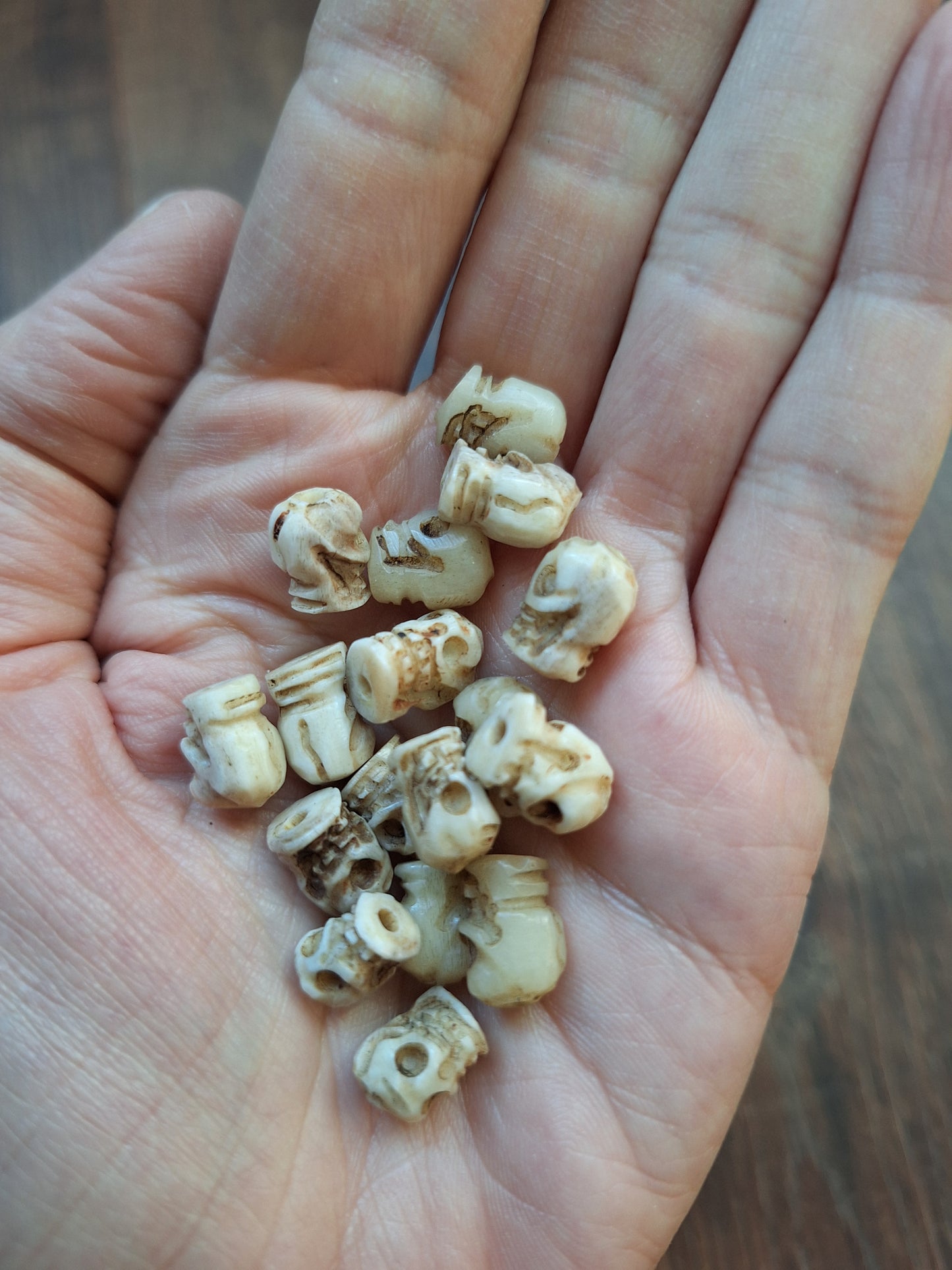 Old Nepalese bone carved skull beads, set of 17