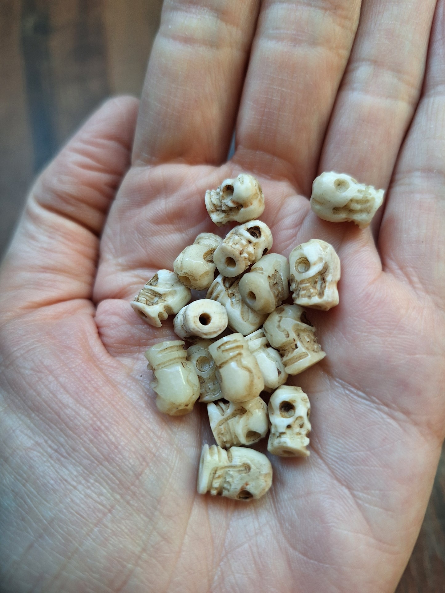 Old Nepalese bone carved skull beads, set of 17