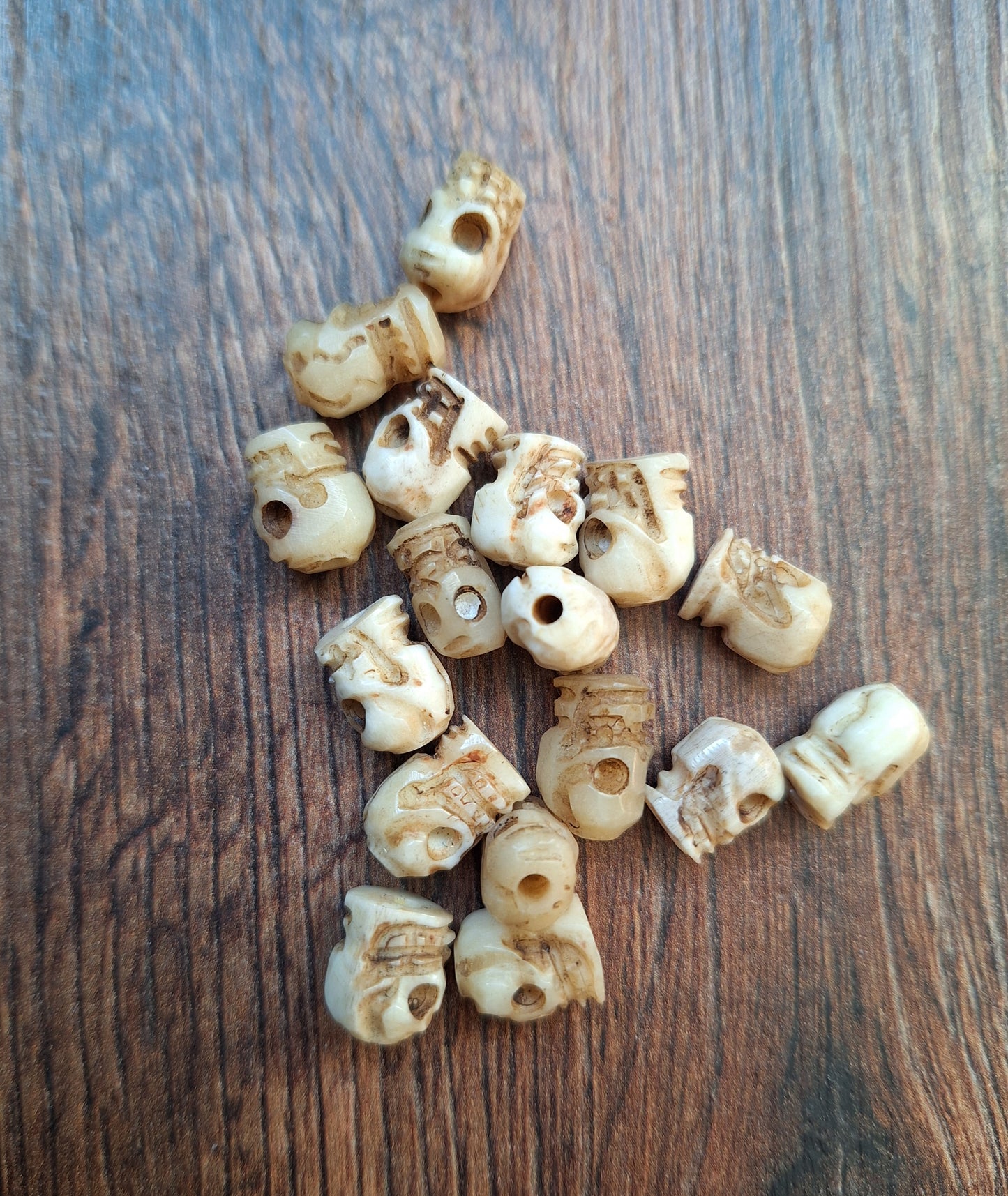 Old Nepalese bone carved skull beads, set of 17