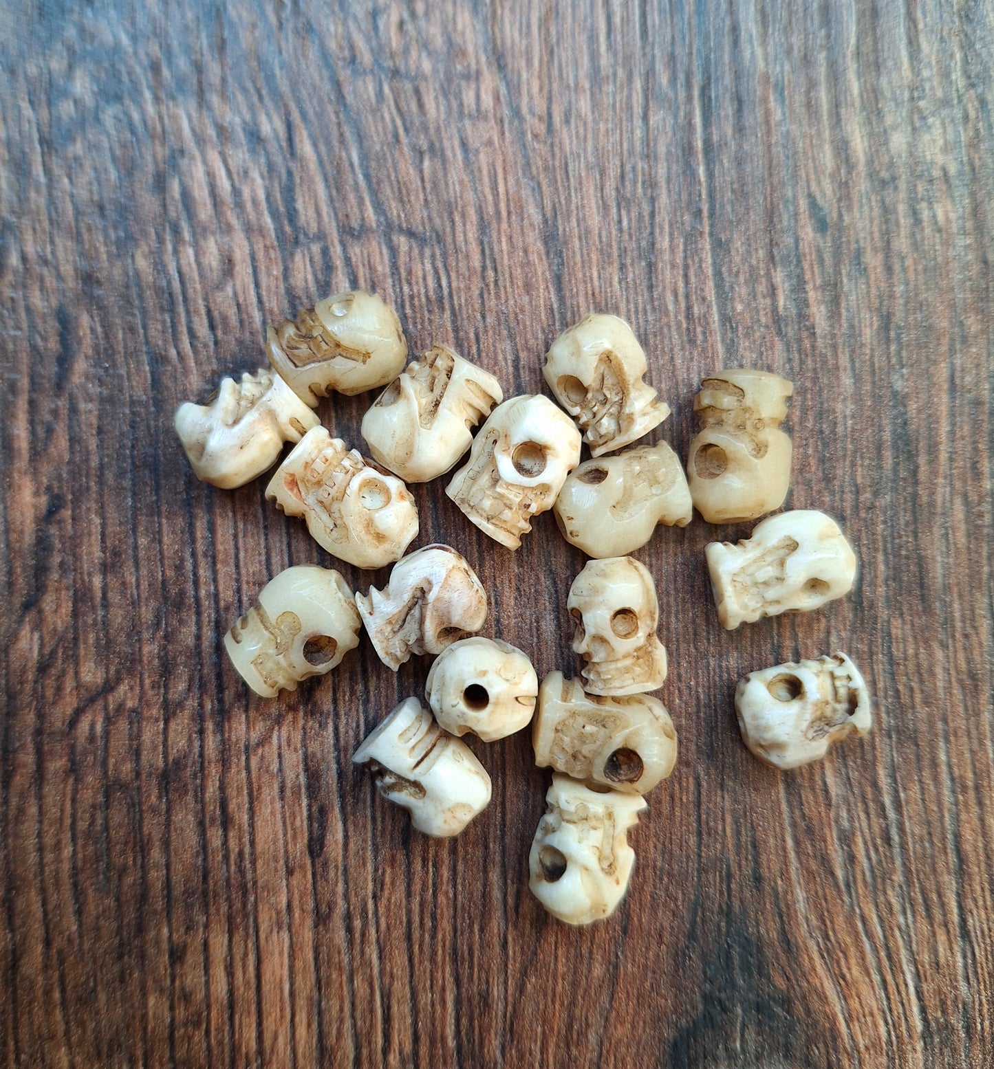 Old Nepalese bone carved skull beads, set of 17