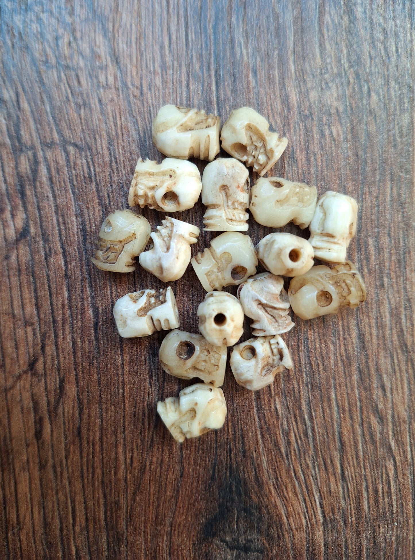 Old Nepalese bone carved skull beads, set of 17