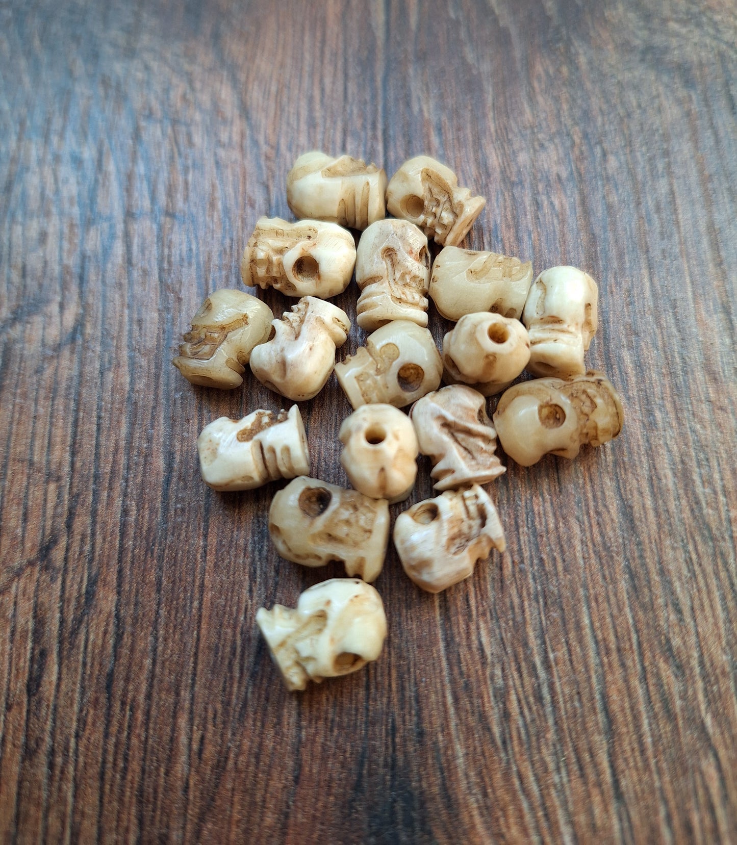 Old Nepalese bone carved skull beads, set of 17