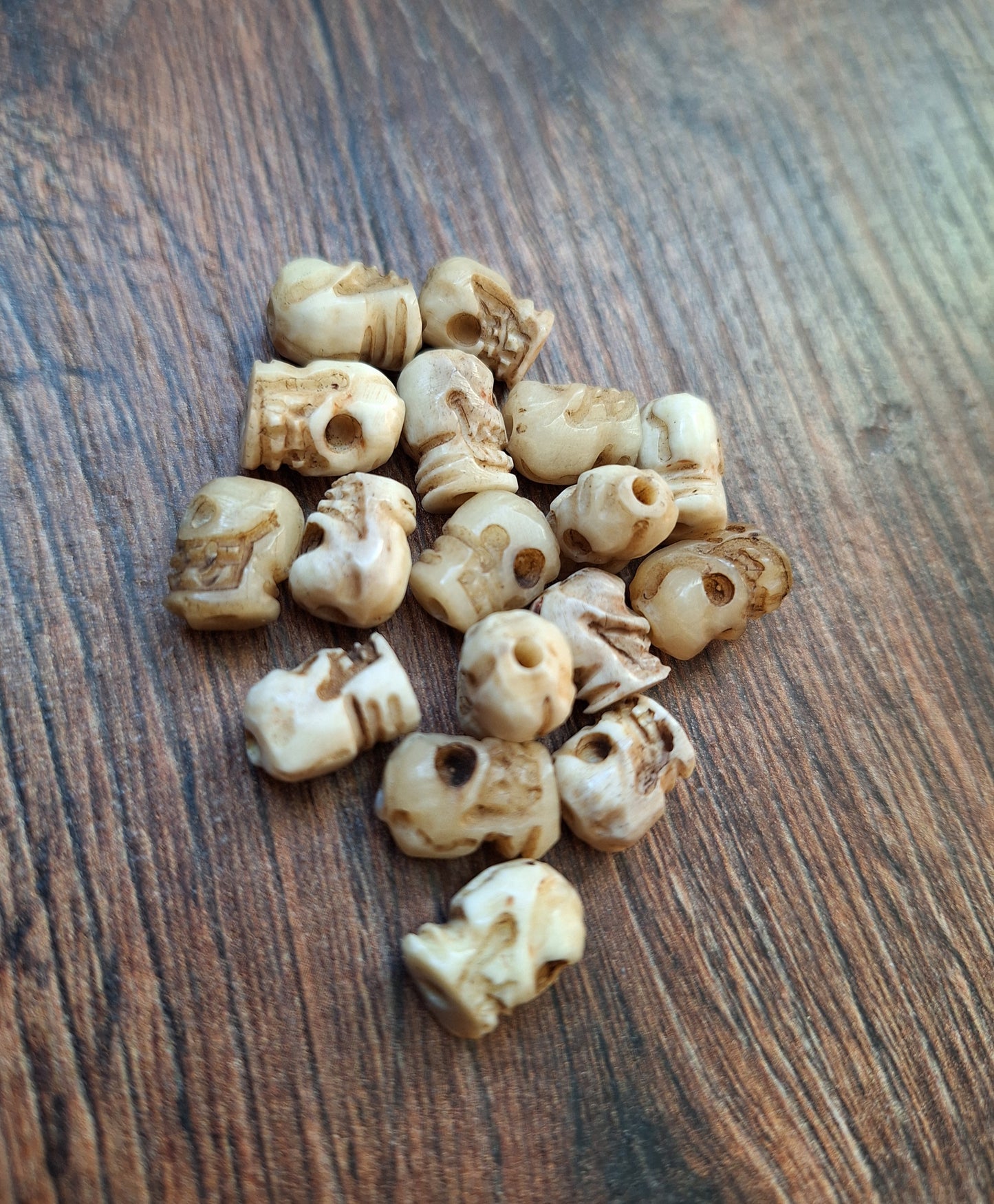 Old Nepalese bone carved skull beads, set of 17