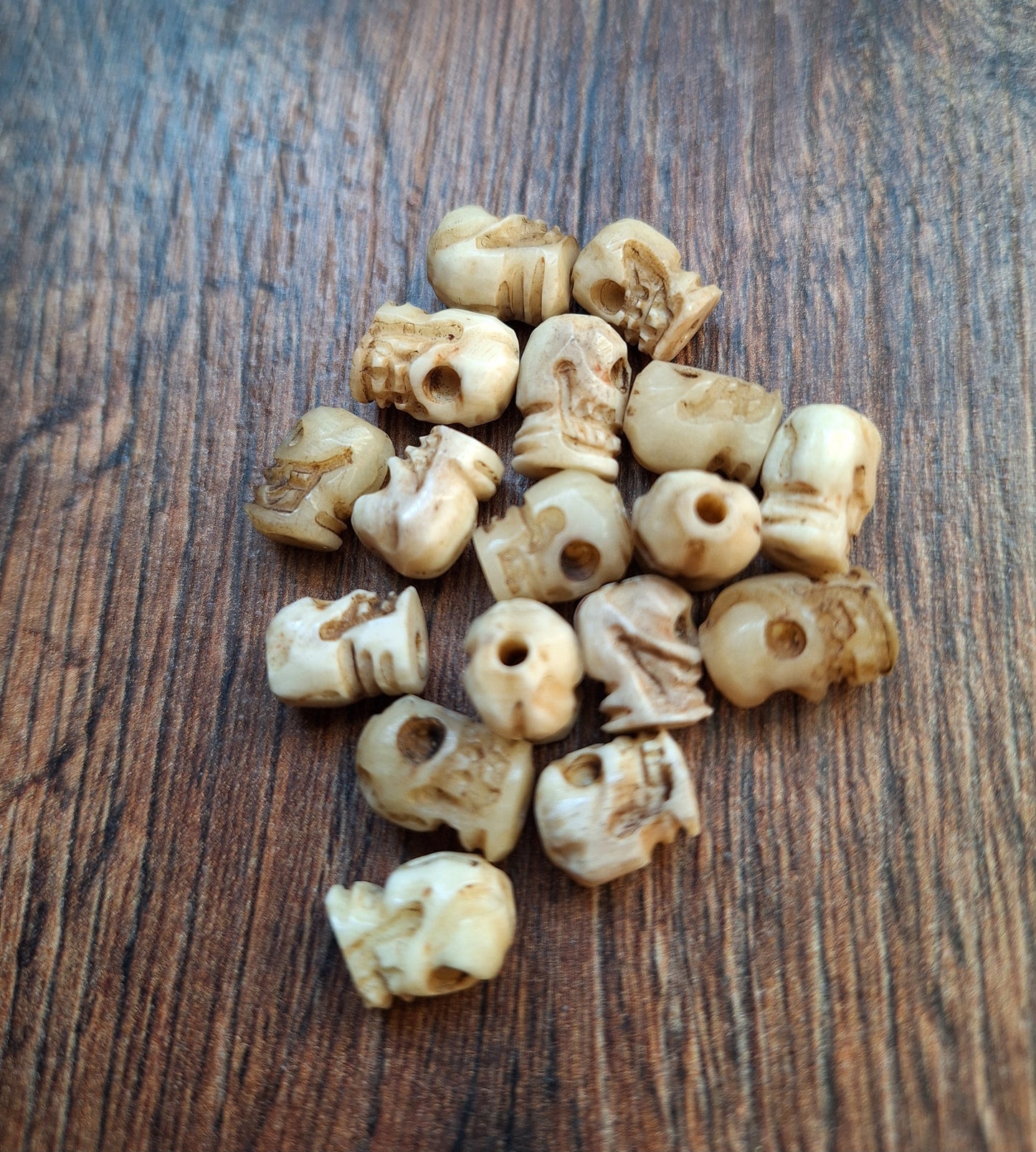 Old Nepalese bone carved skull beads, set of 17