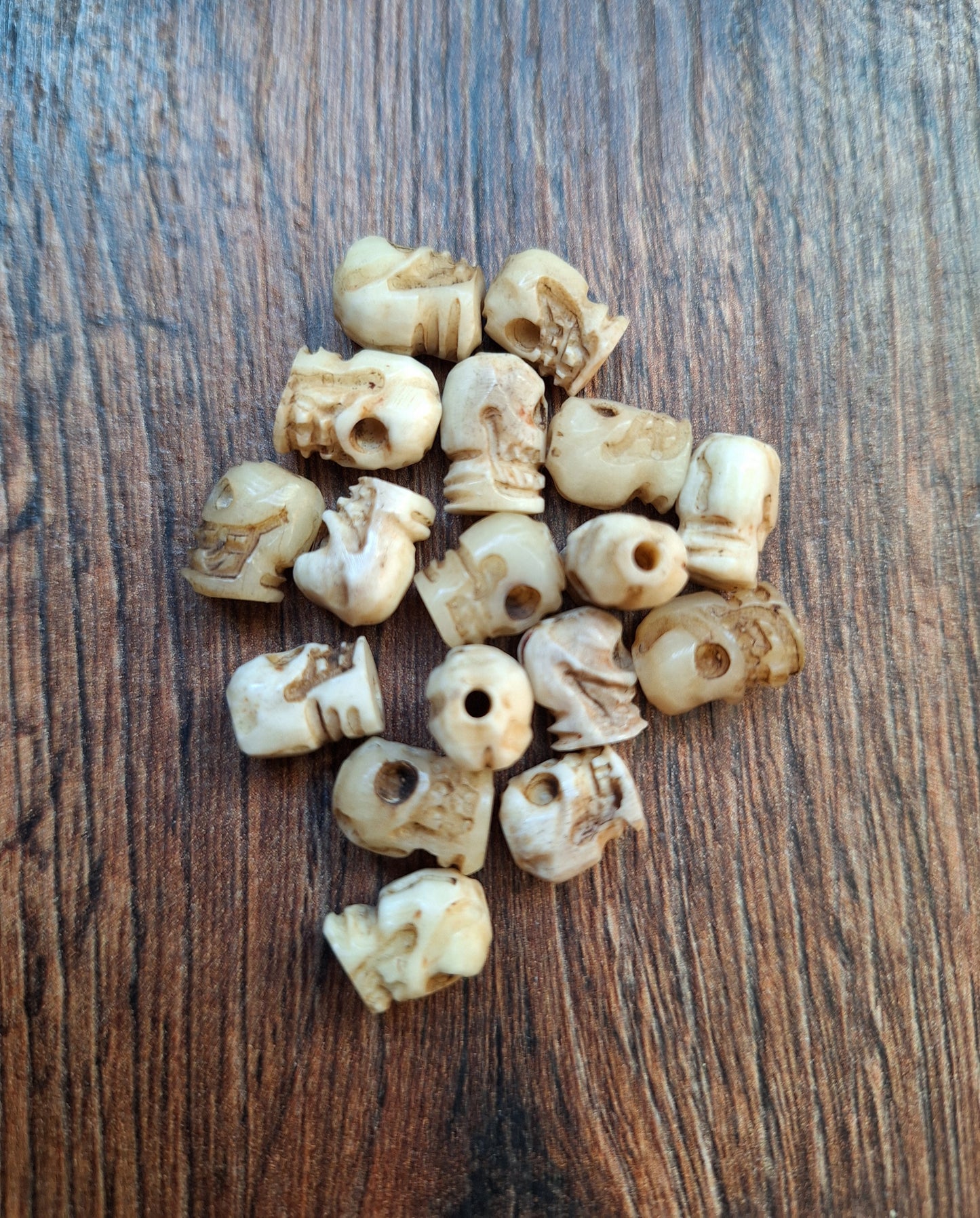 Old Nepalese bone carved skull beads, set of 17