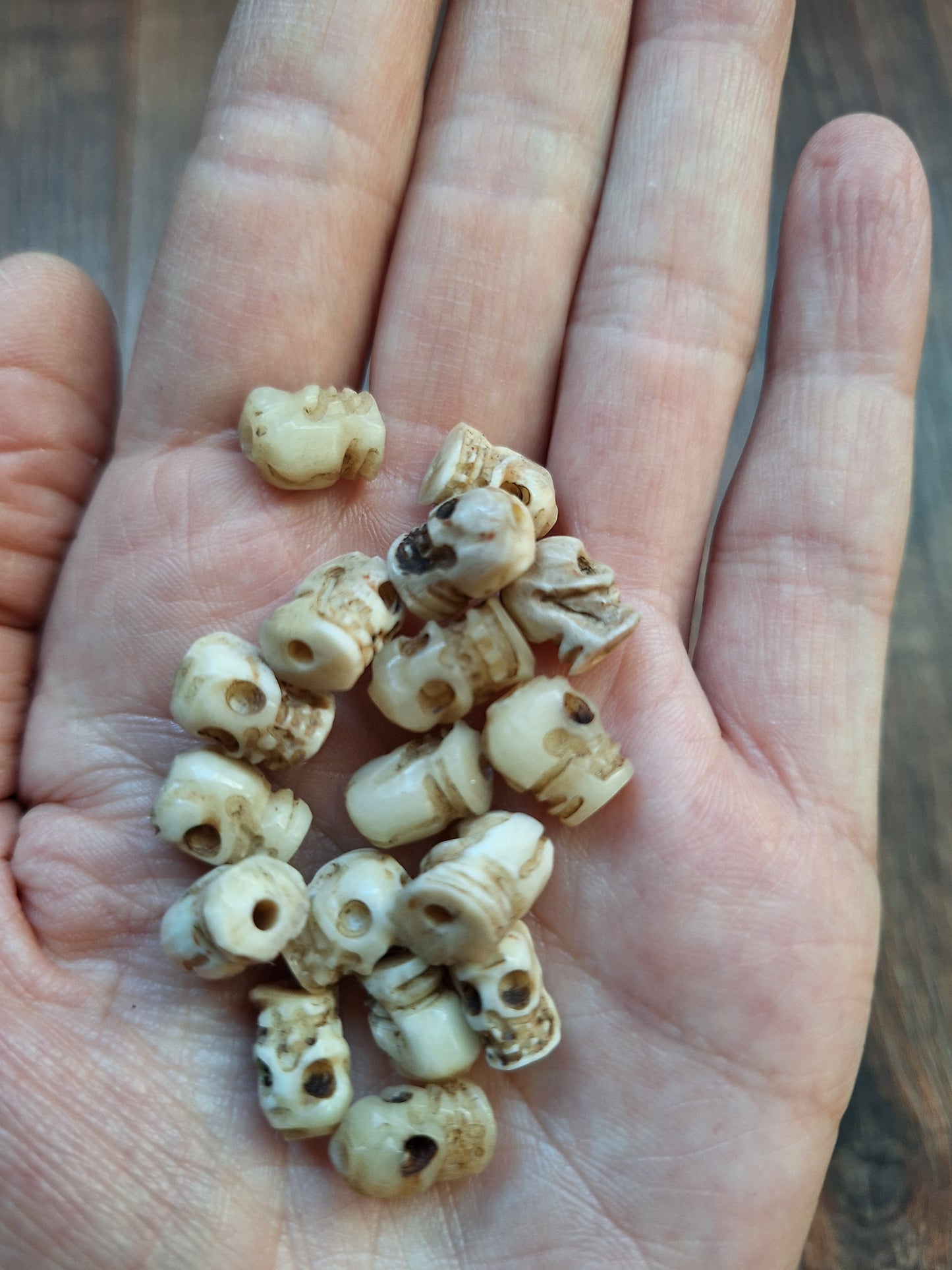 Old Nepalese bone carved skull beads, set of 17