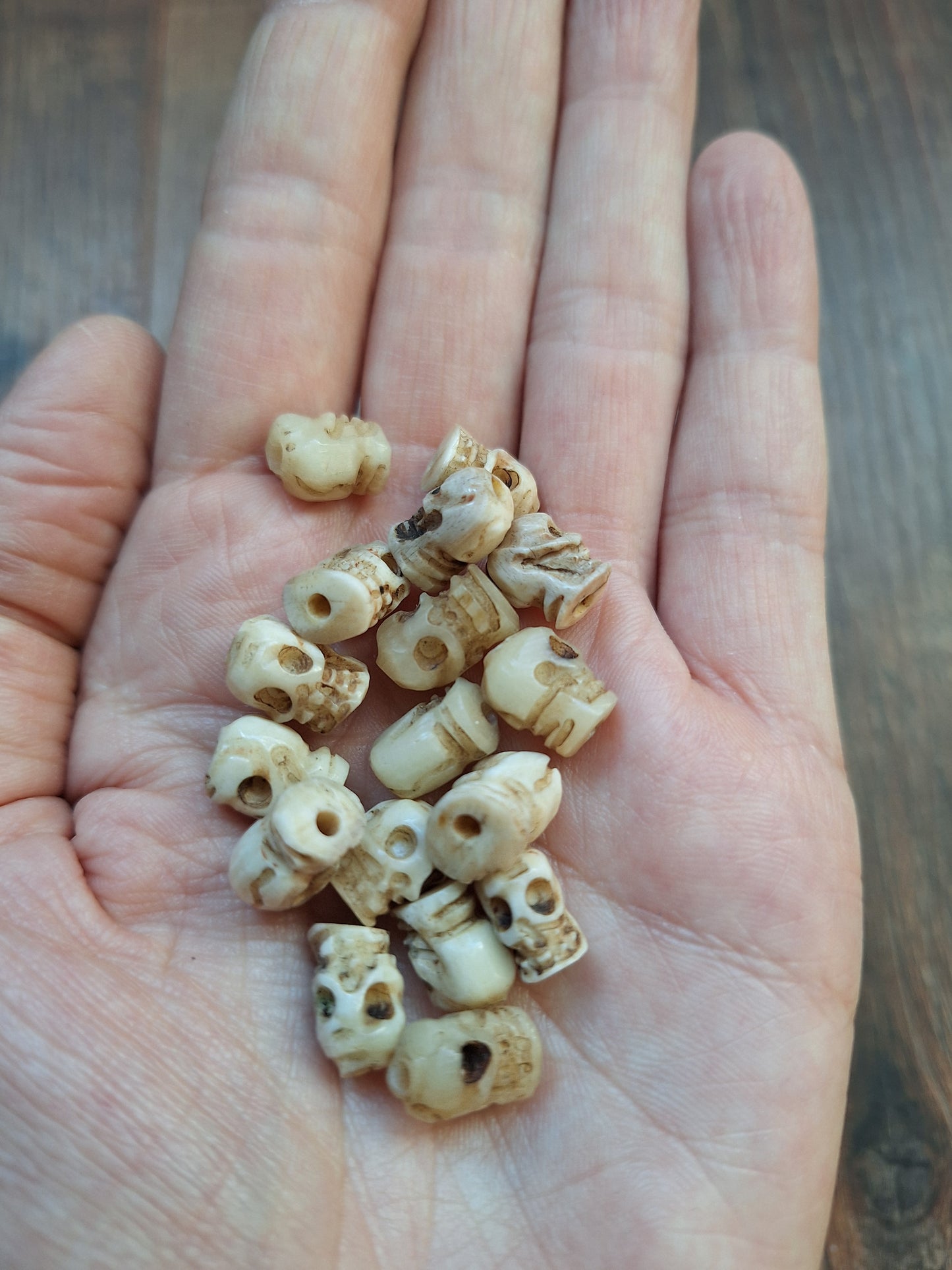 Old Nepalese bone carved skull beads, set of 17