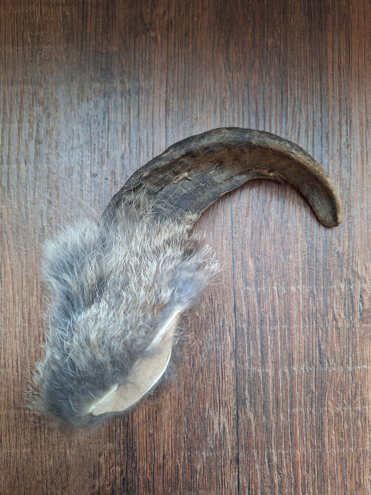 Sheep horn and rabbit fur rattle