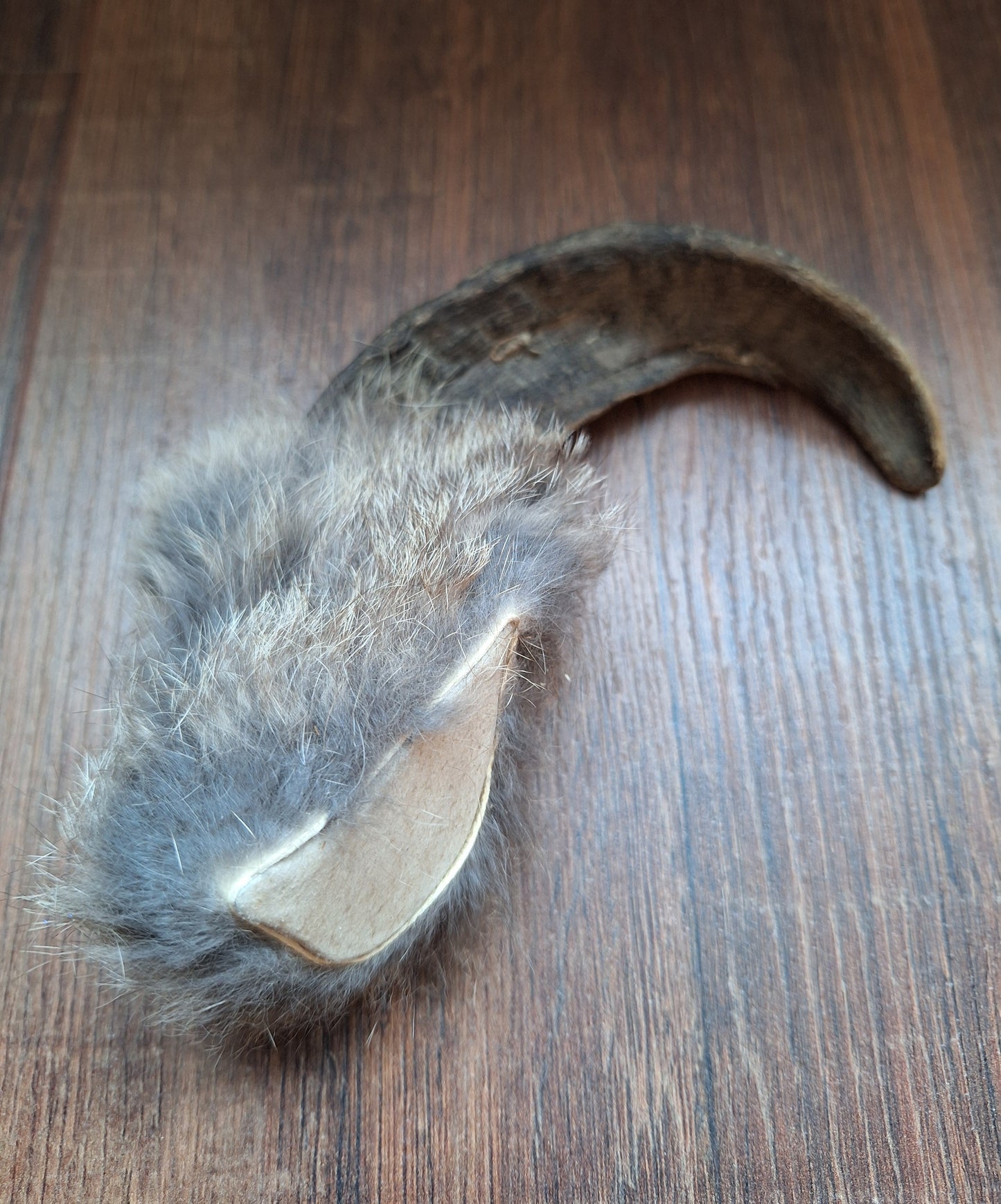 Sheep horn and rabbit fur rattle