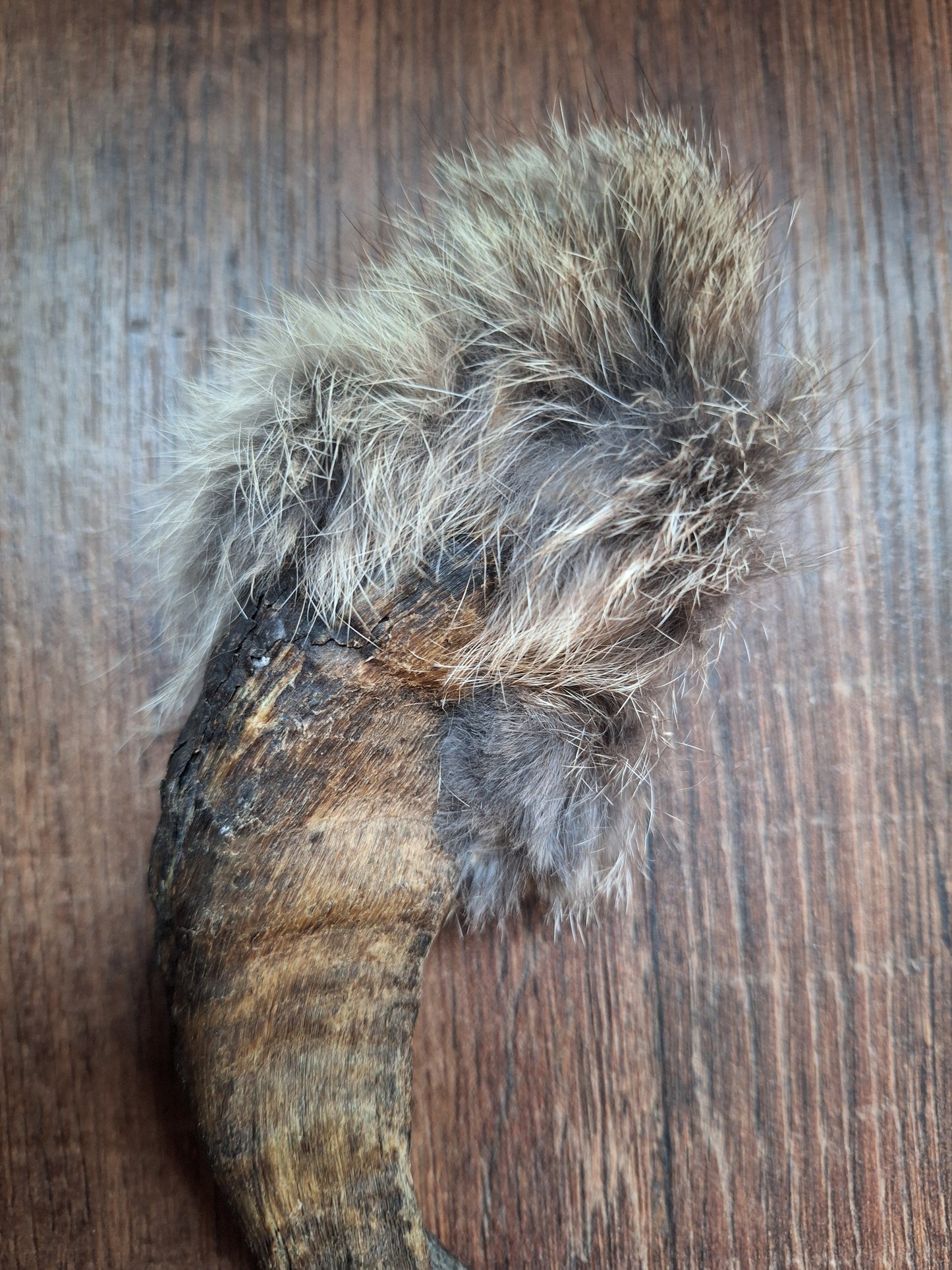 Sheep horn and rabbit fur rattle