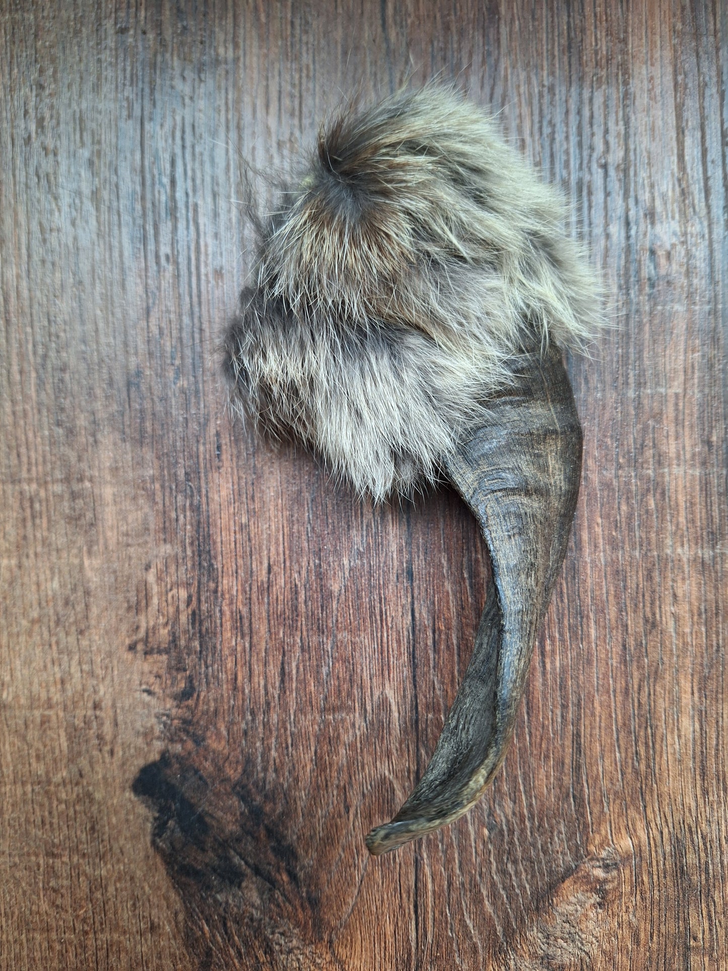 Sheep horn and rabbit fur rattle