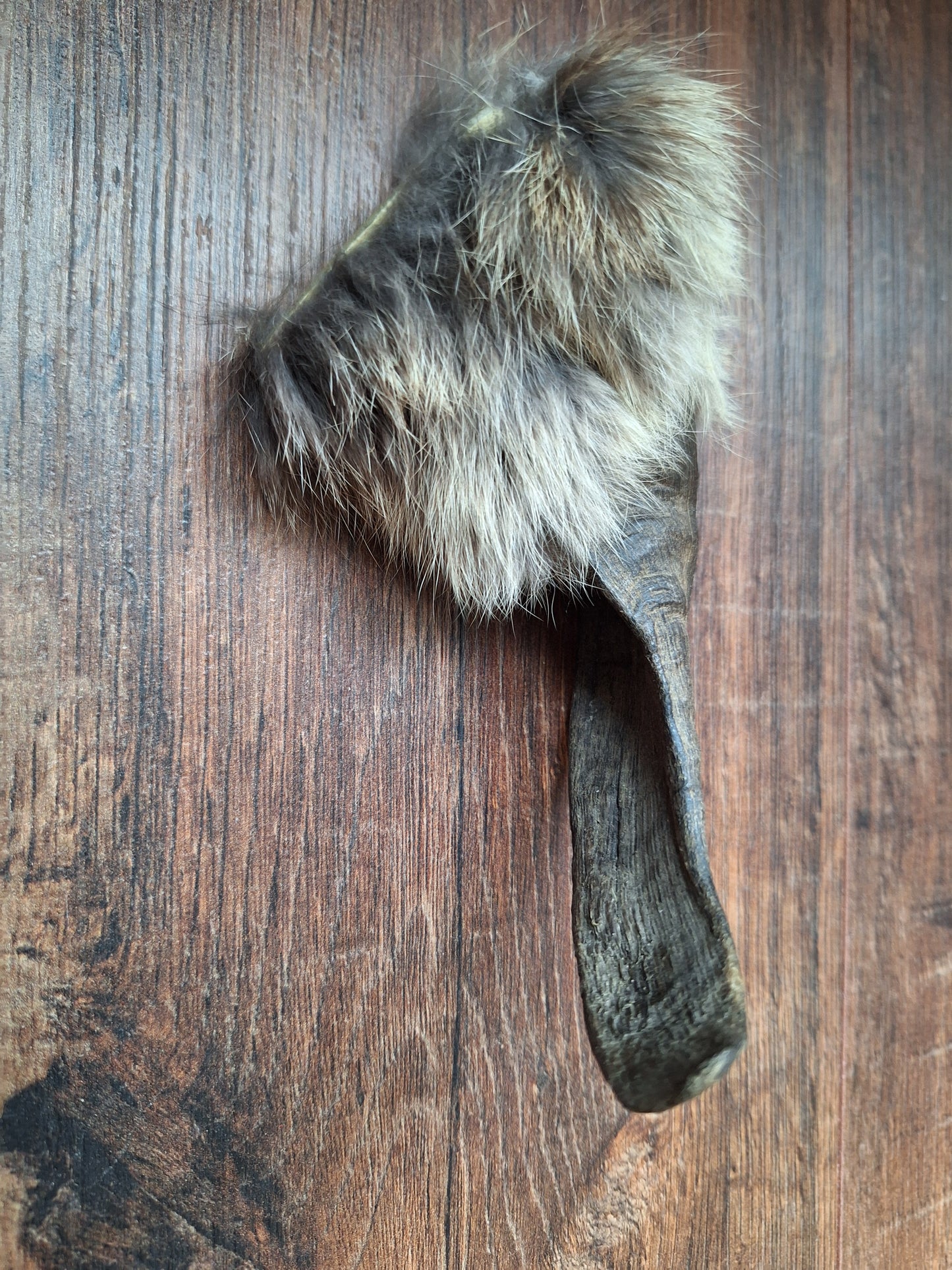 Sheep horn and rabbit fur rattle