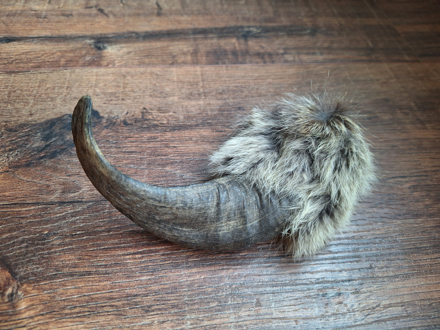 Sheep horn and rabbit fur rattle