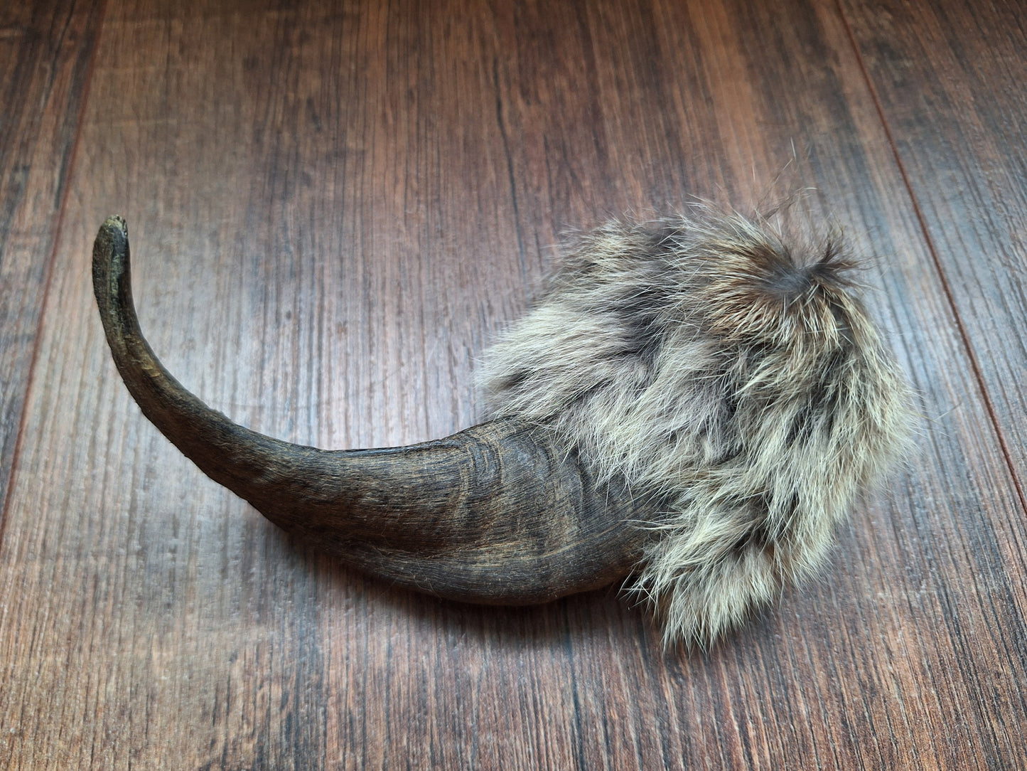 Sheep horn and rabbit fur rattle