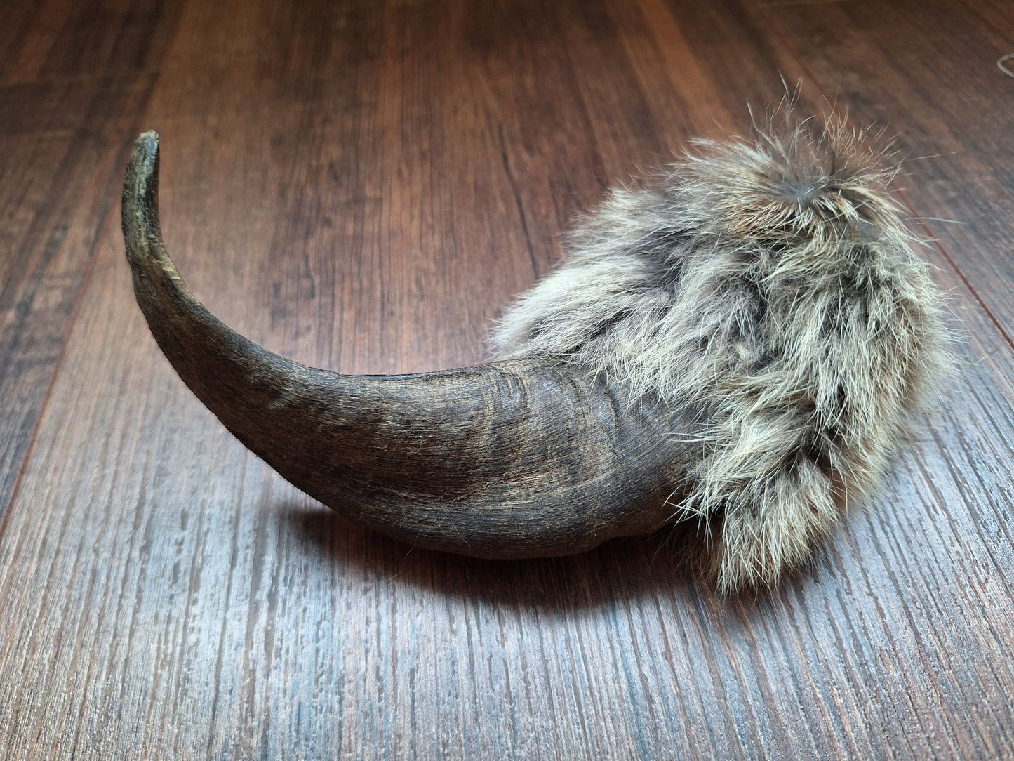 Sheep horn and rabbit fur rattle