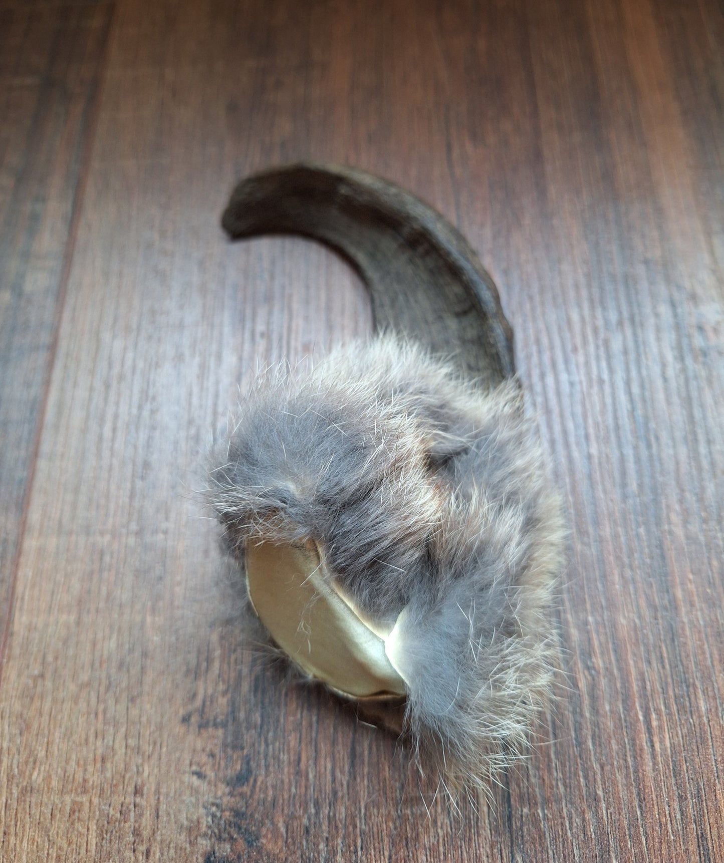 Sheep horn and rabbit fur rattle