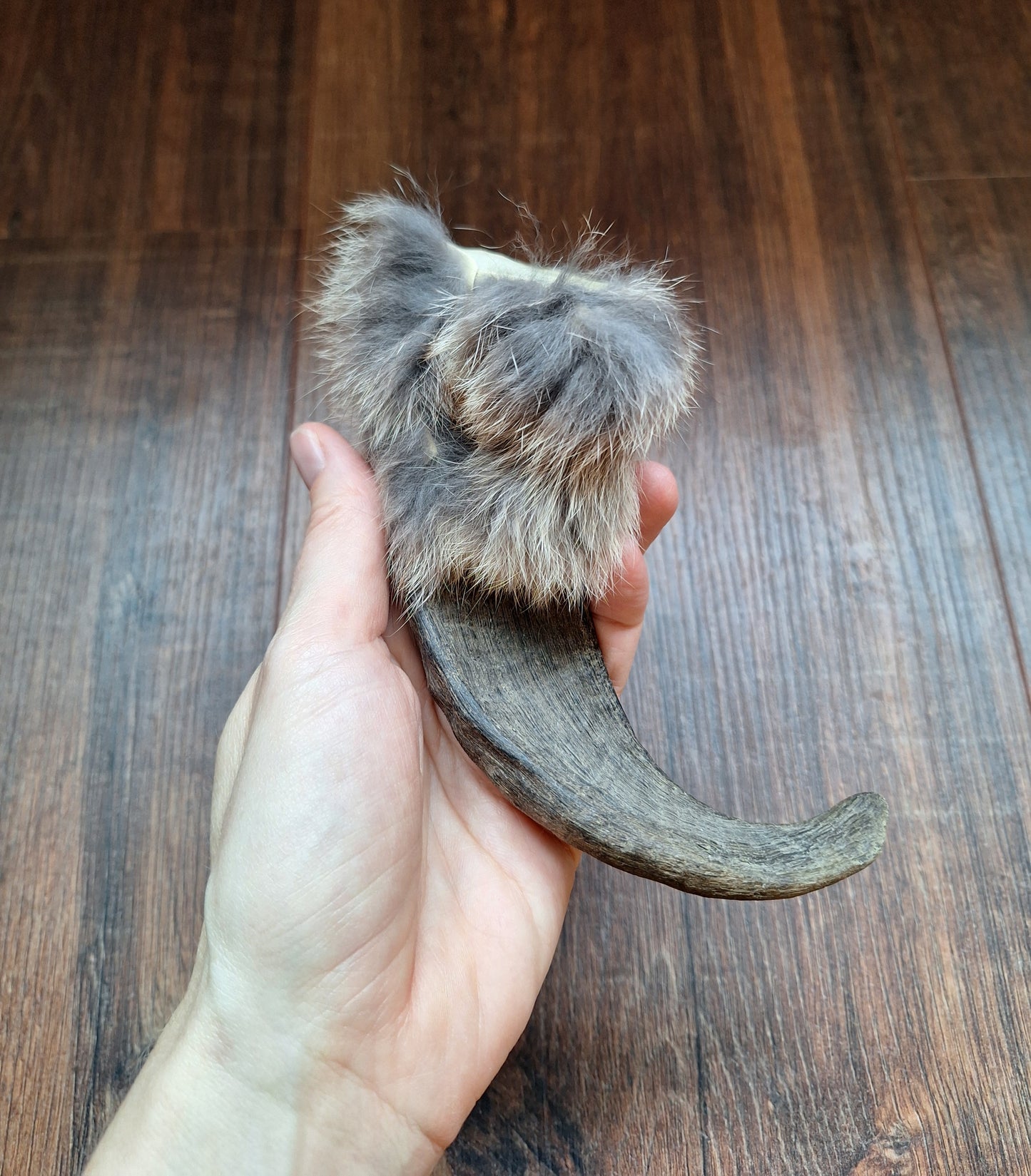 Sheep horn and rabbit fur rattle