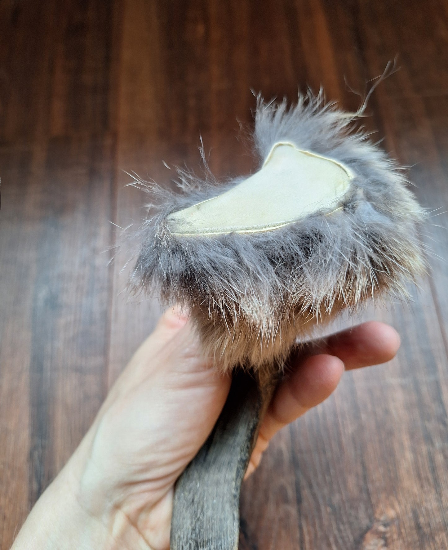 Sheep horn and rabbit fur rattle