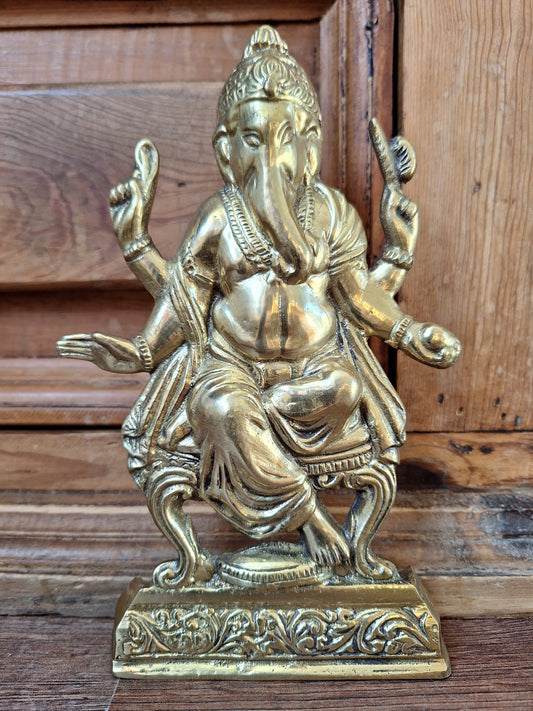 Brass Ganesha flat figurine #1