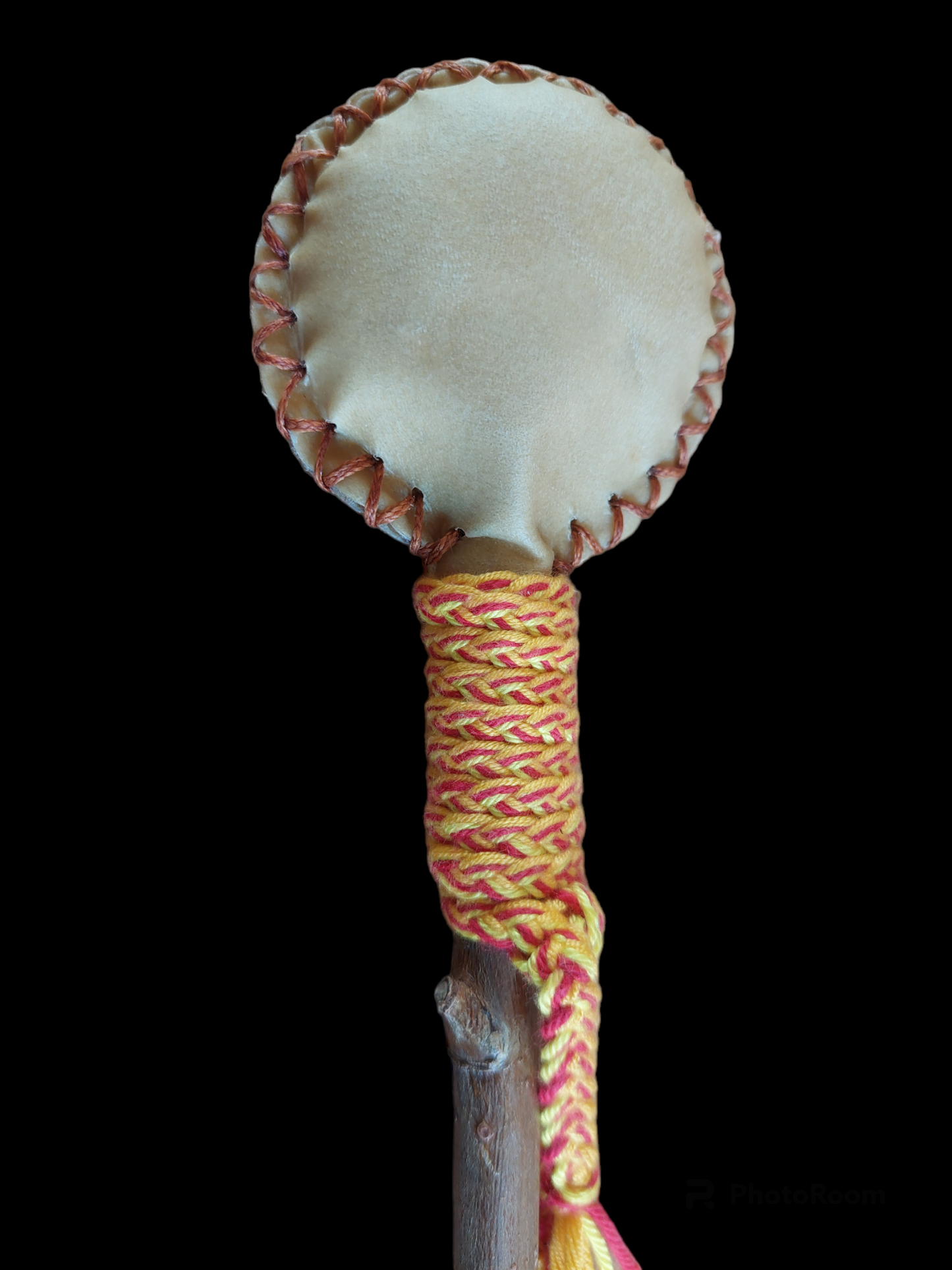 Goat hide and maple wood rattle