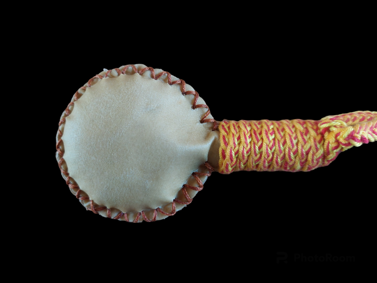 Goat hide and maple wood rattle