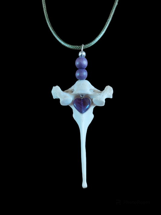 Roe deer vertebra and amethyst amulet necklace