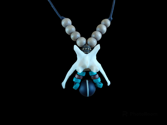 Fox vertebra and medicine dzi bead amulet necklace