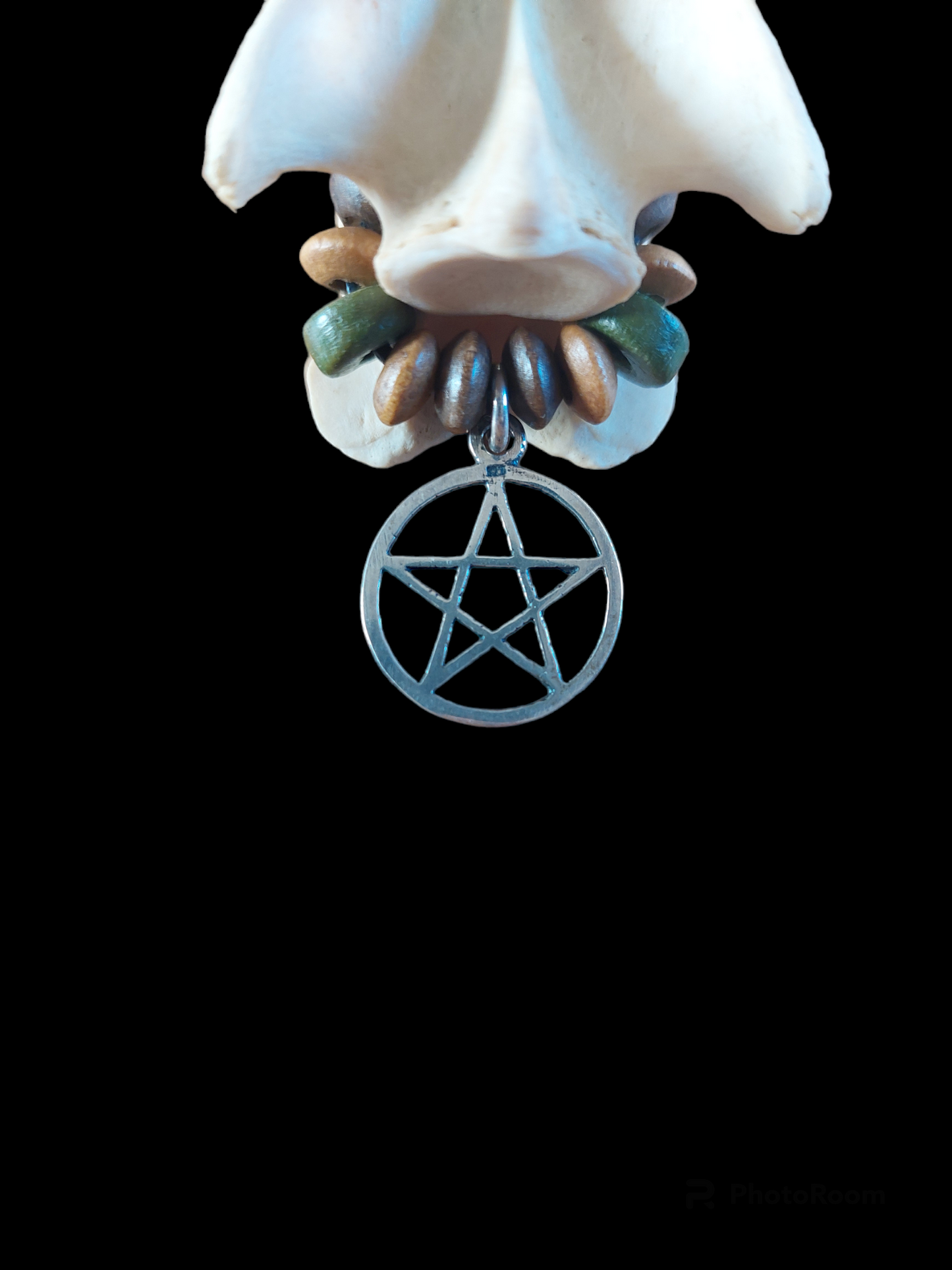 Roe deer vertebra and pentagram amulet necklace