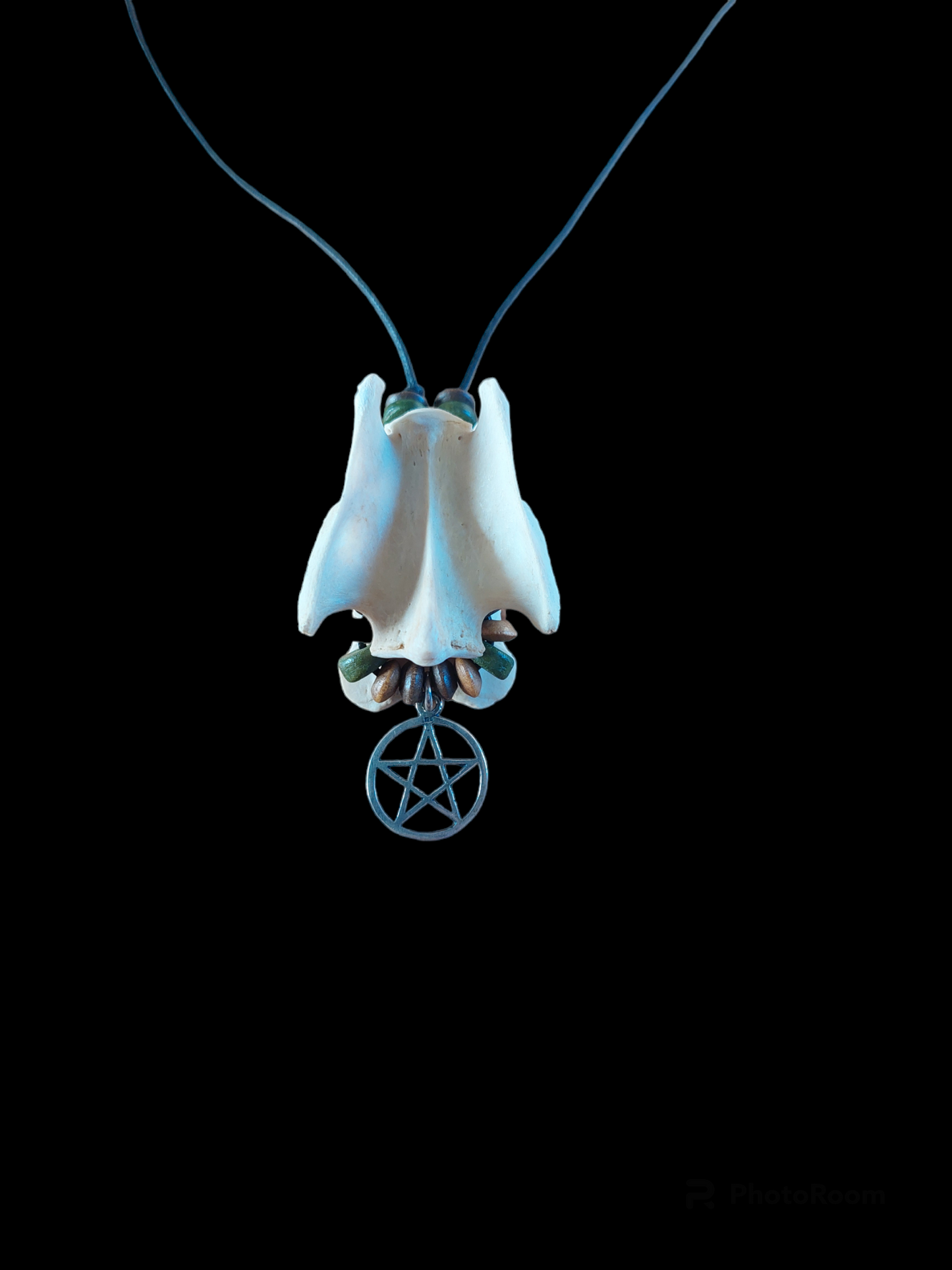 Roe deer vertebra and pentagram amulet necklace