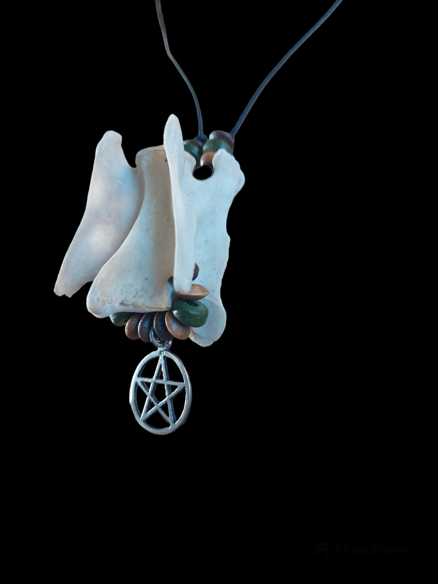 Roe deer vertebra and pentagram amulet necklace