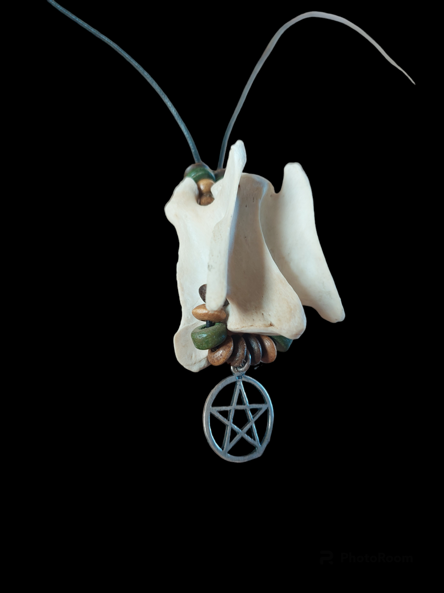 Roe deer vertebra and pentagram amulet necklace