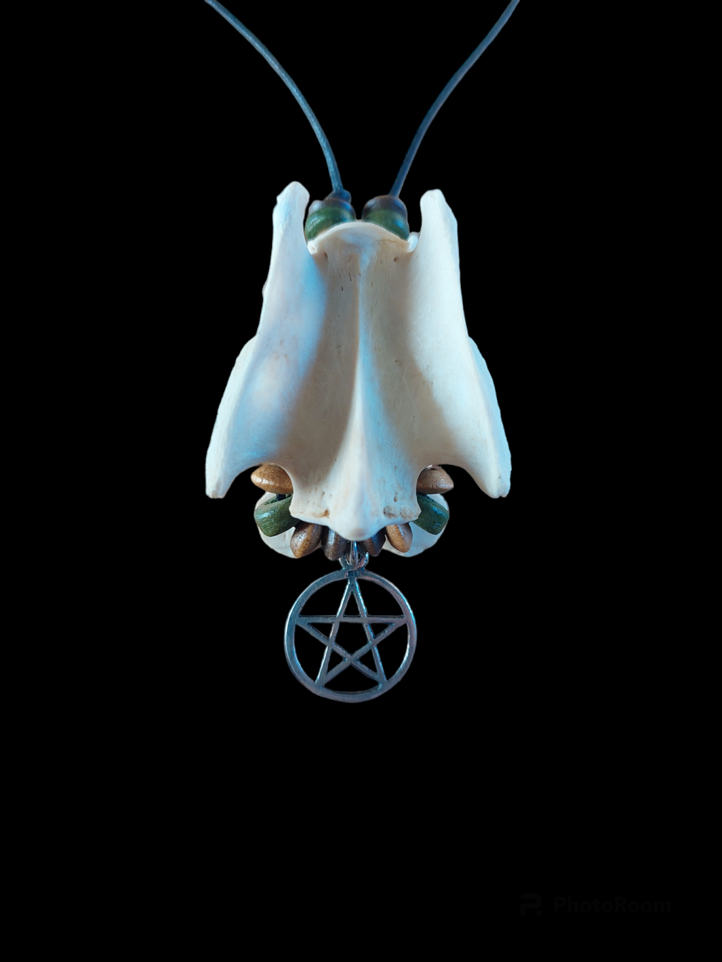 Roe deer vertebra and pentagram amulet necklace