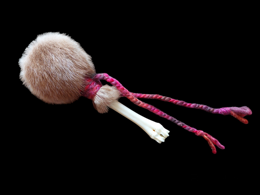 Rabbit fur and roe deer leg bone rattle