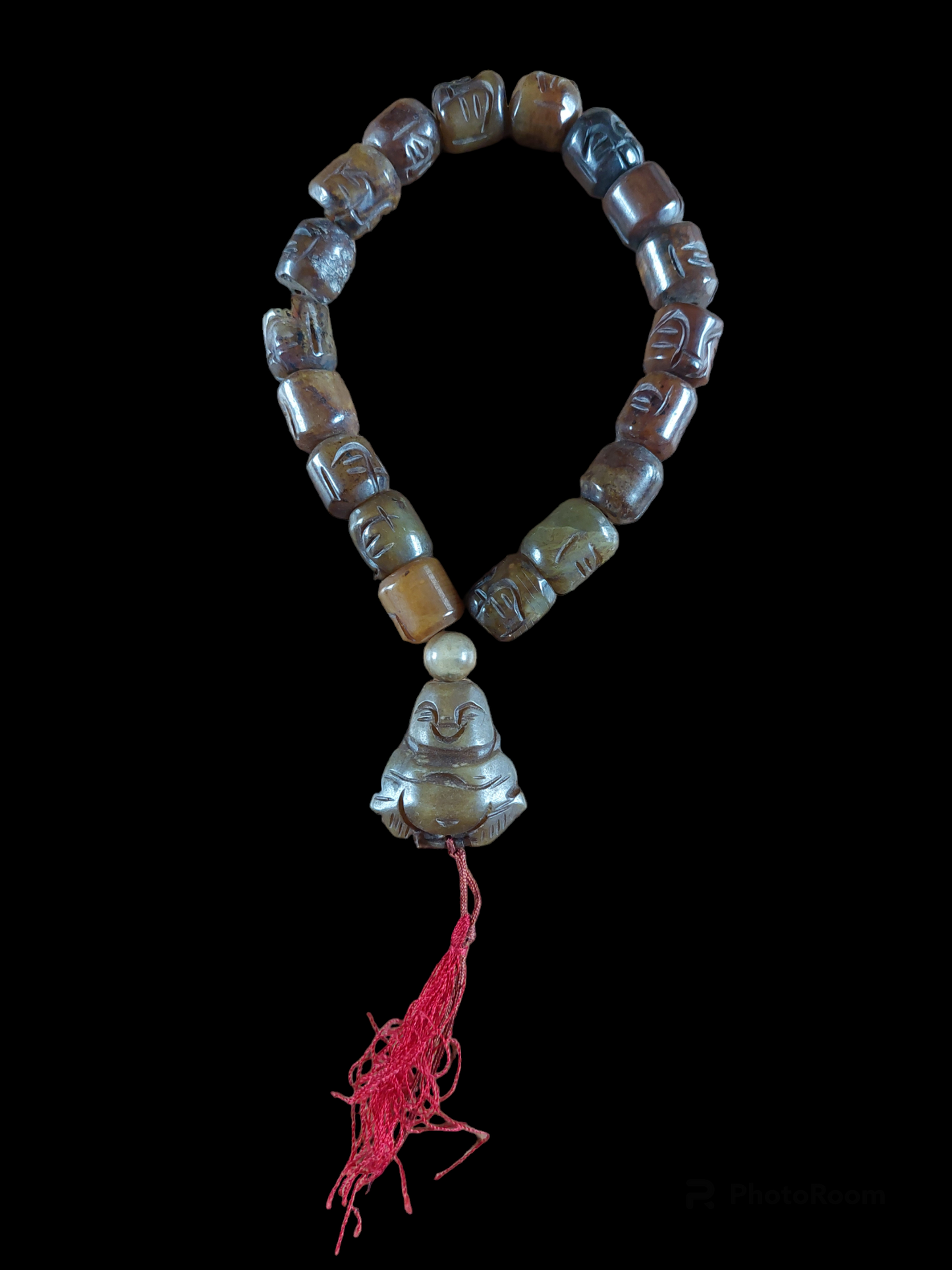 Vintage Tibetan brown jade buddha mala