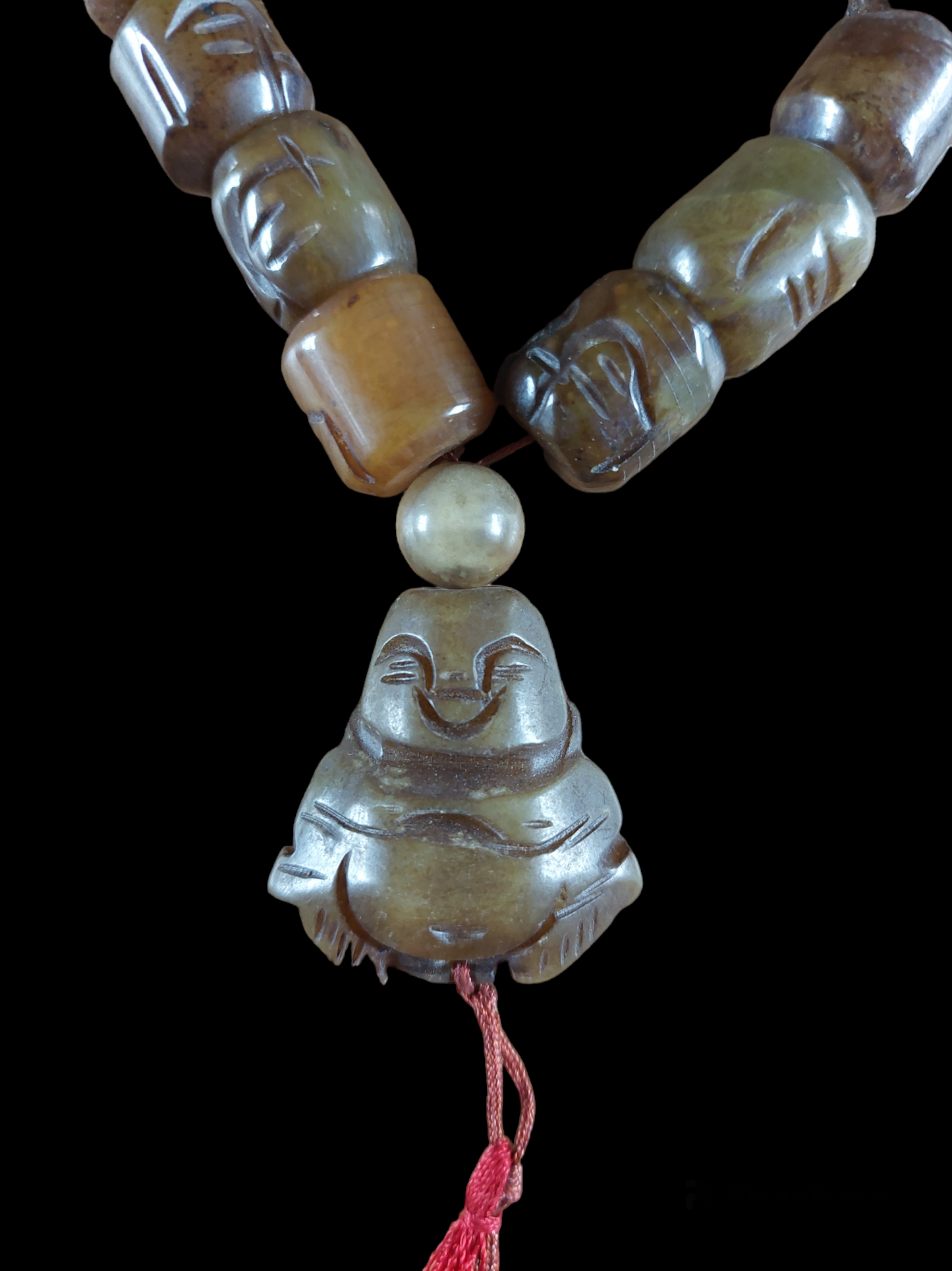 Vintage Tibetan brown jade buddha mala