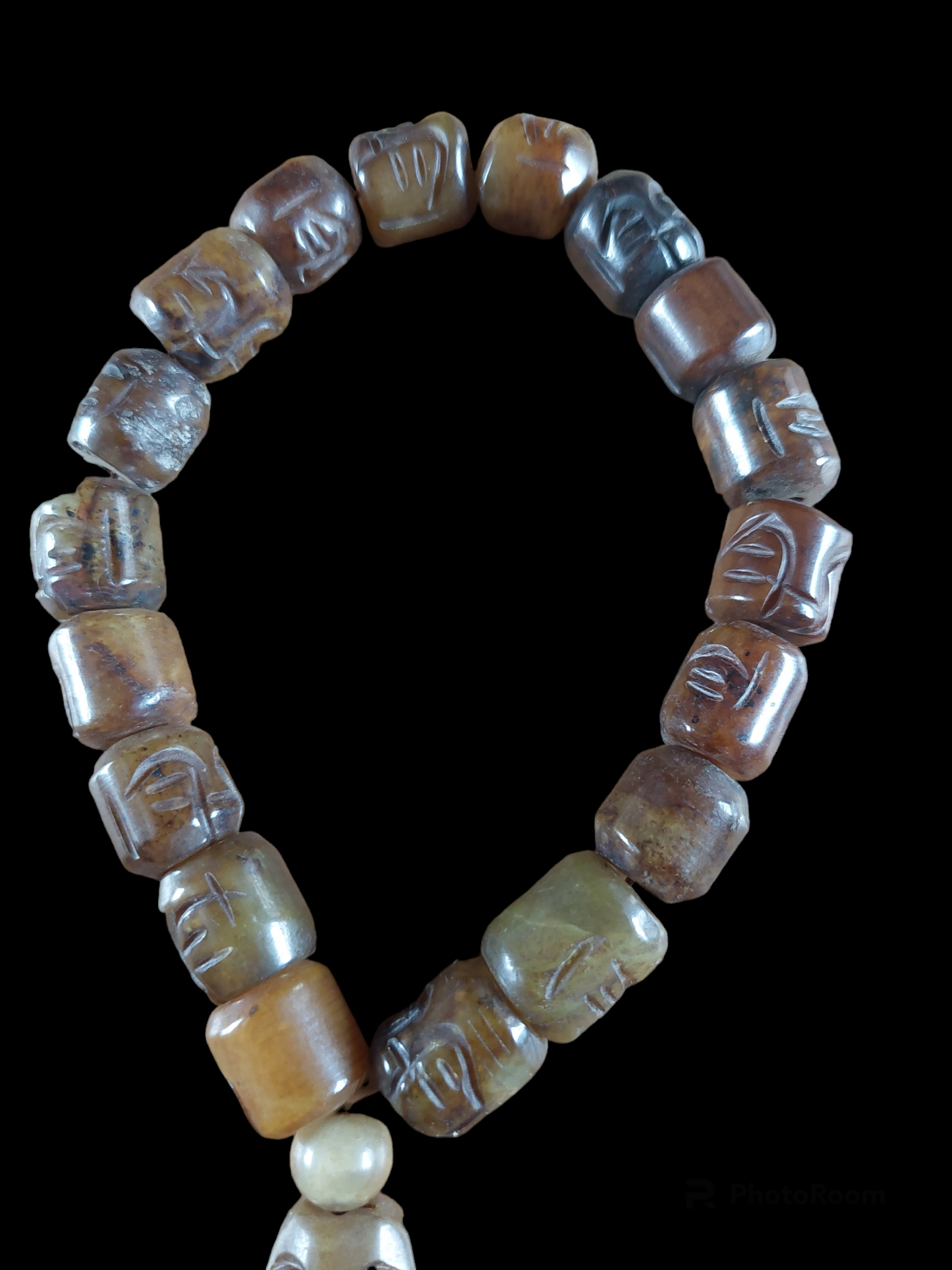 Vintage Tibetan brown jade buddha mala