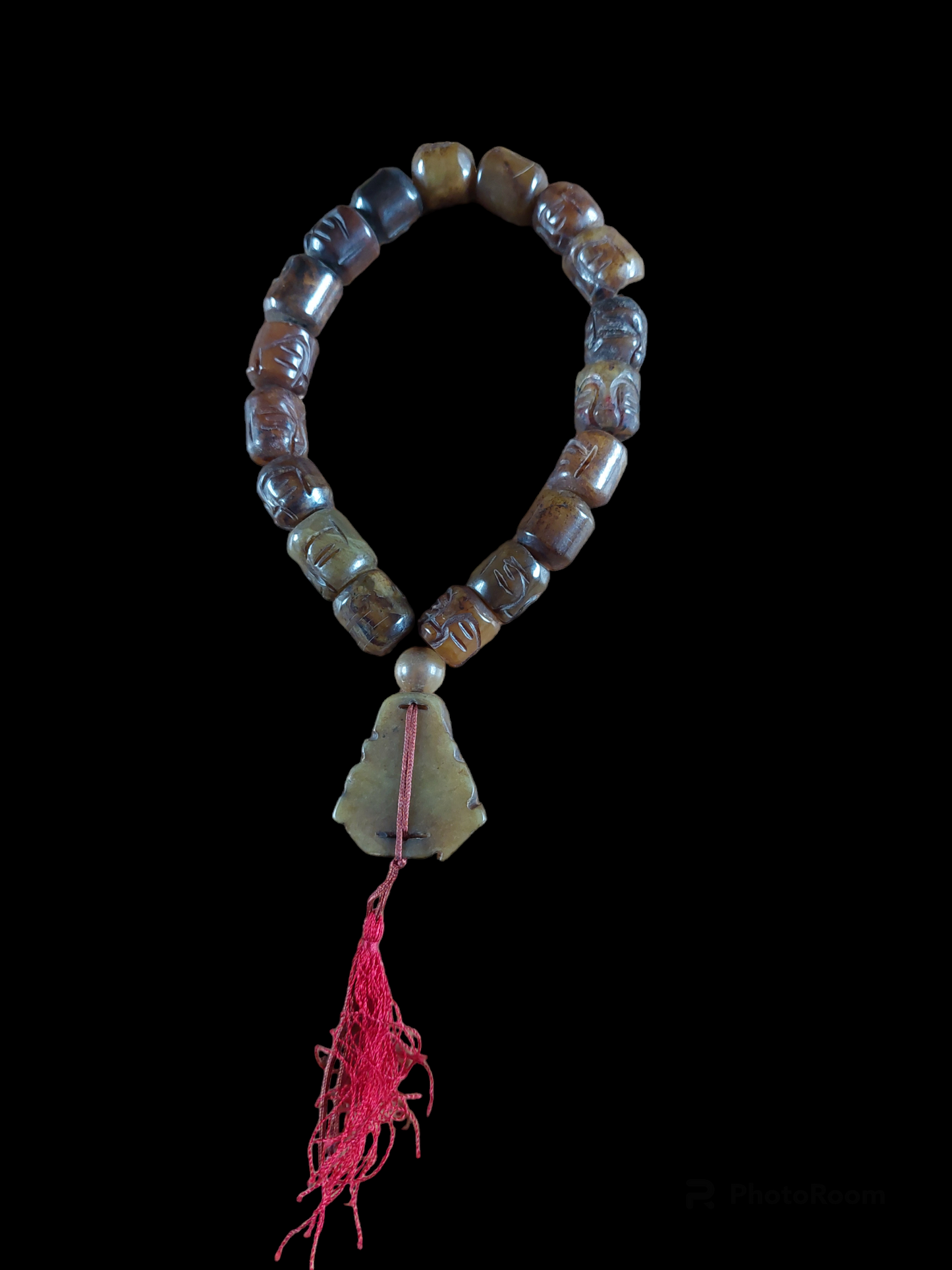 Vintage Tibetan brown jade buddha mala