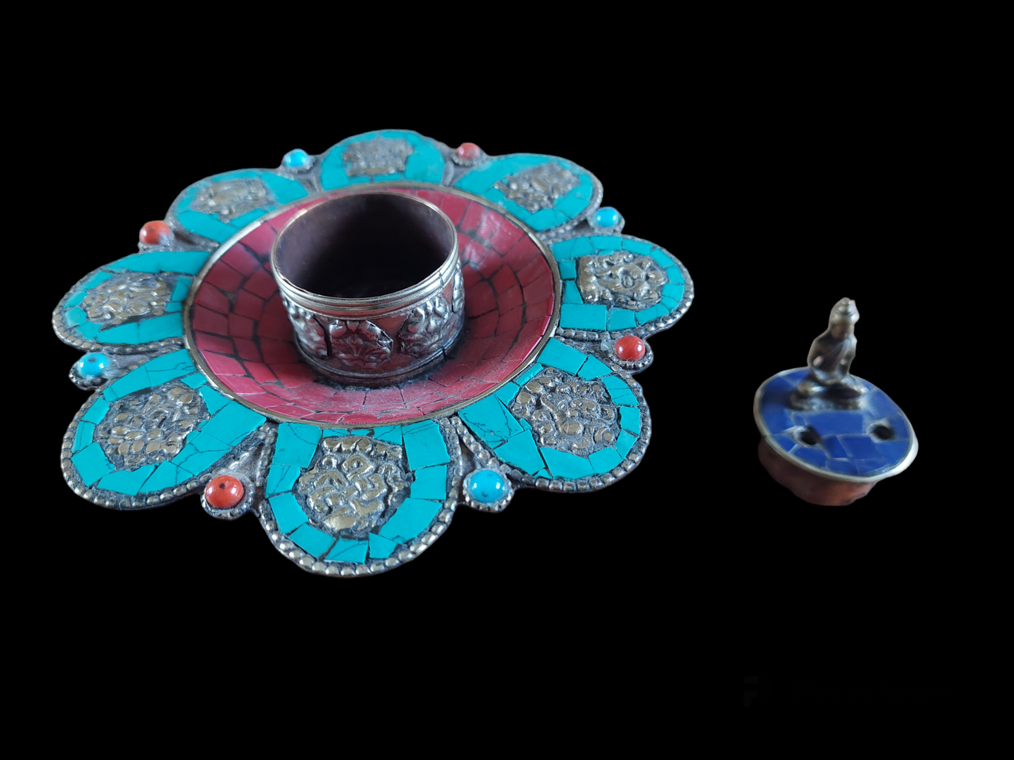 Vintage Tibetan incense burner with Buddha