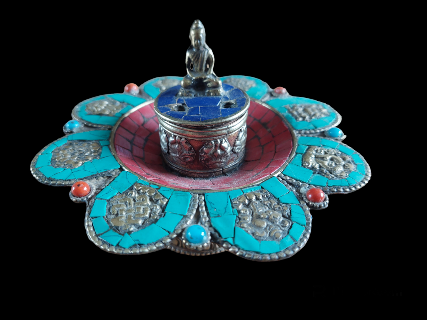 Vintage Tibetan incense burner with Buddha