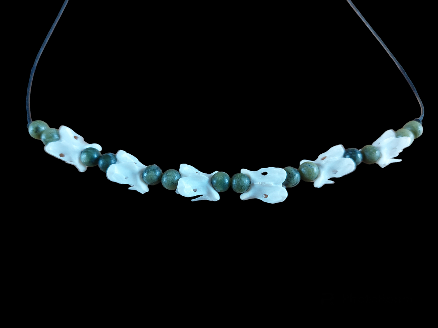 Duck vertebrae and green jade amulet necklace